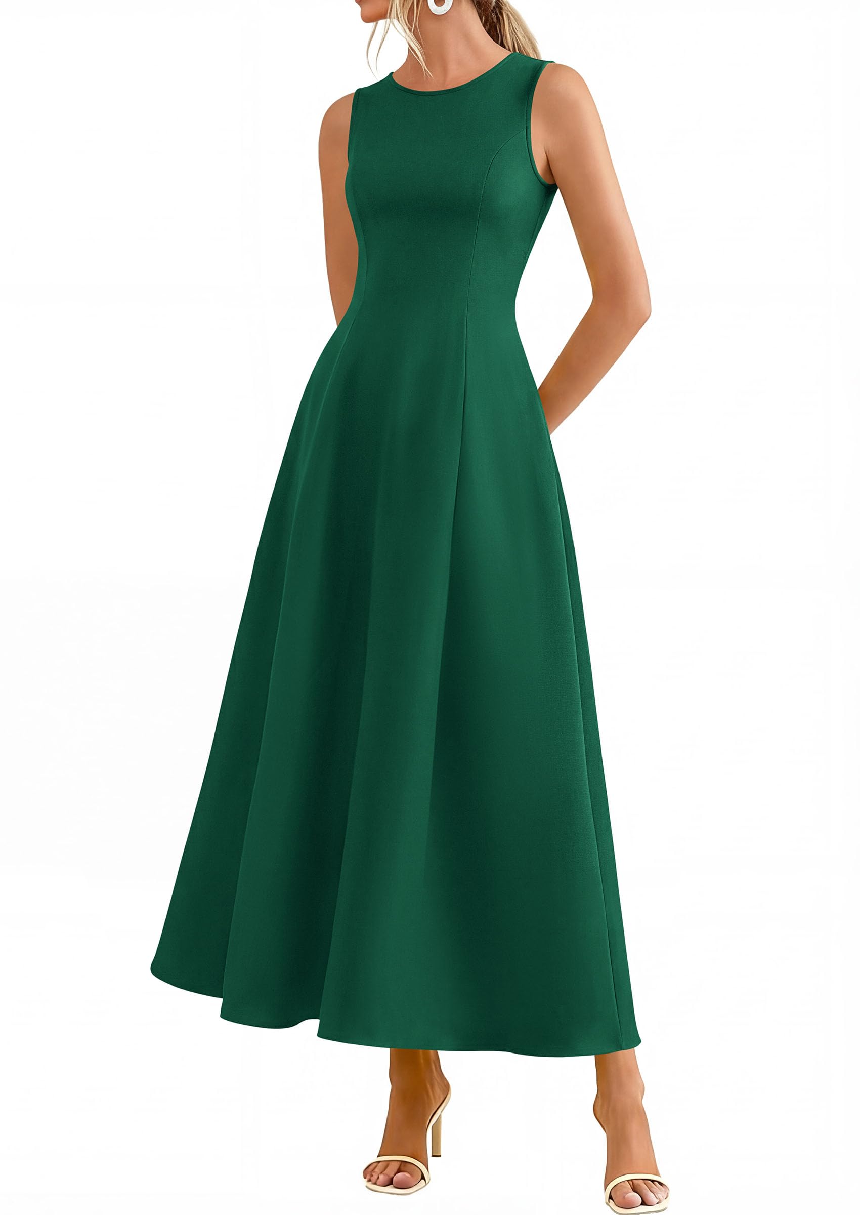 Women's Sleeveless Summer Elegant Maxi Dresses, Dark Green,S