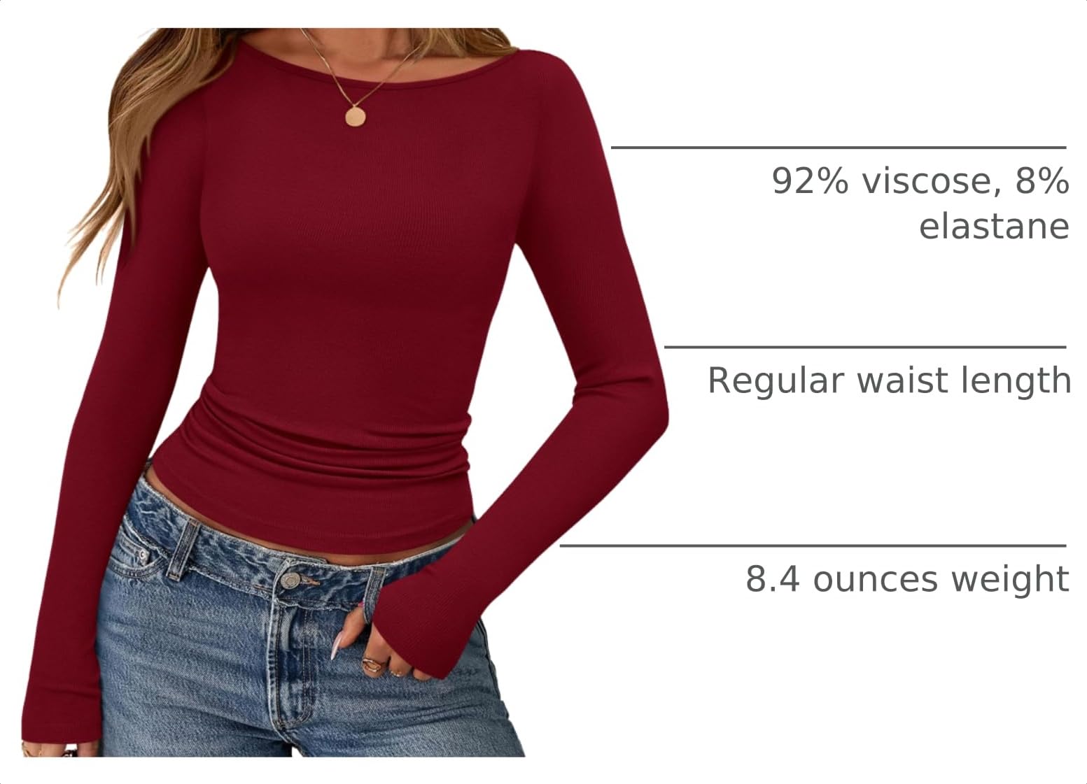 Long Sleeve T Shirts for Women Basic Ribbed Boat Neck Tops