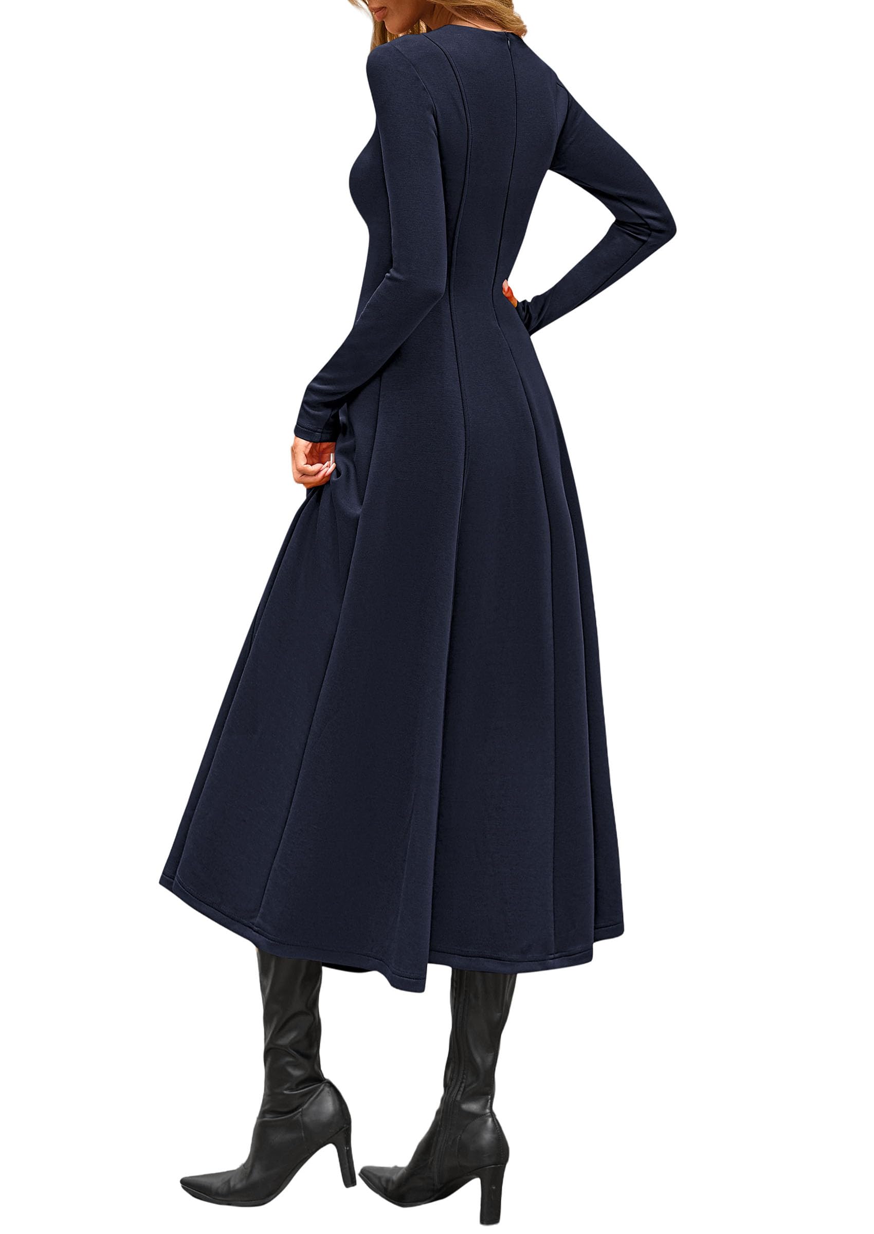 Women's Fall Long Sleeve A Line Midi Elegant Cocktail Dress