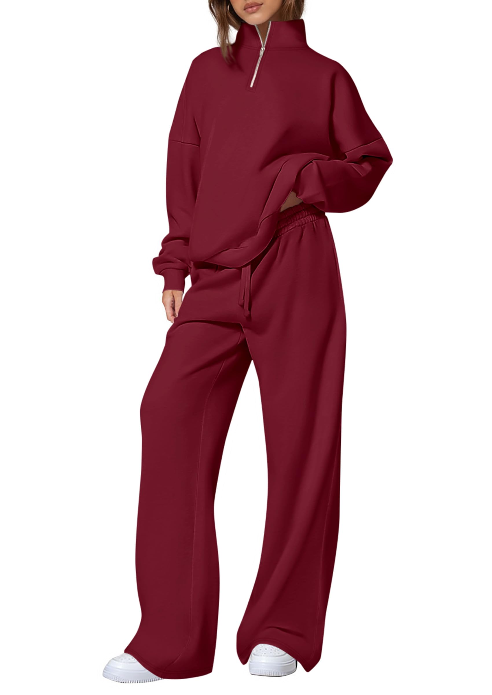 Womens 2 Piece Outfits Matching Lounge Sets,Wine Red,S