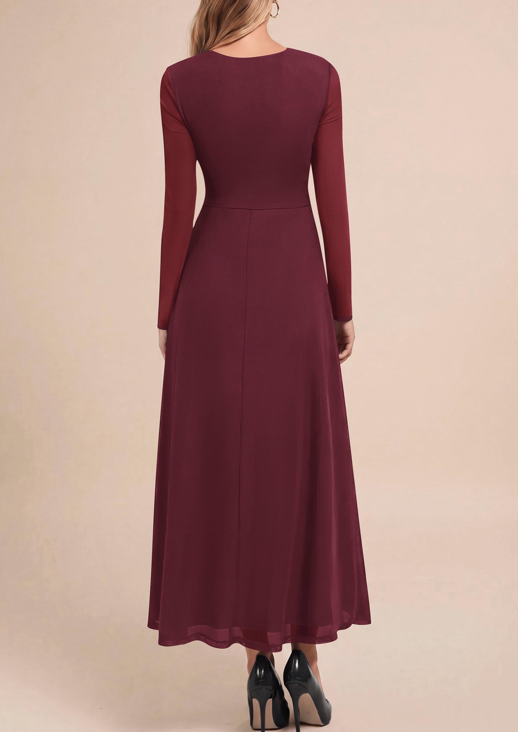 Women's Flowy Maxi Mesh Fall Cocktail Wedding Guest Dresses