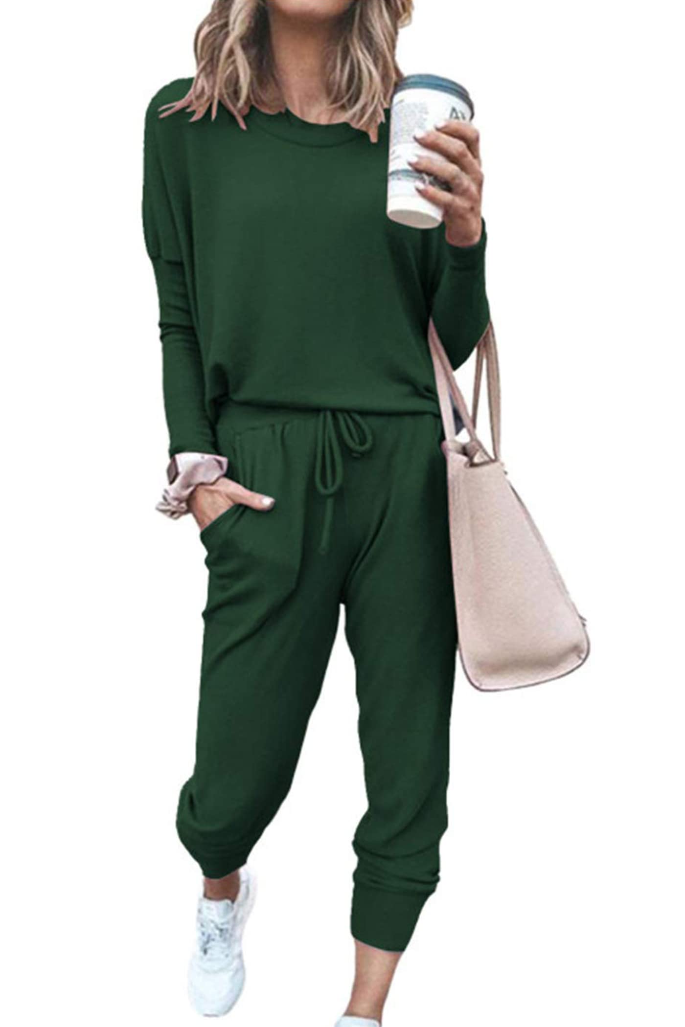 Travel Outfit Women 2 Piece Lounge Sets, Dark Green,S