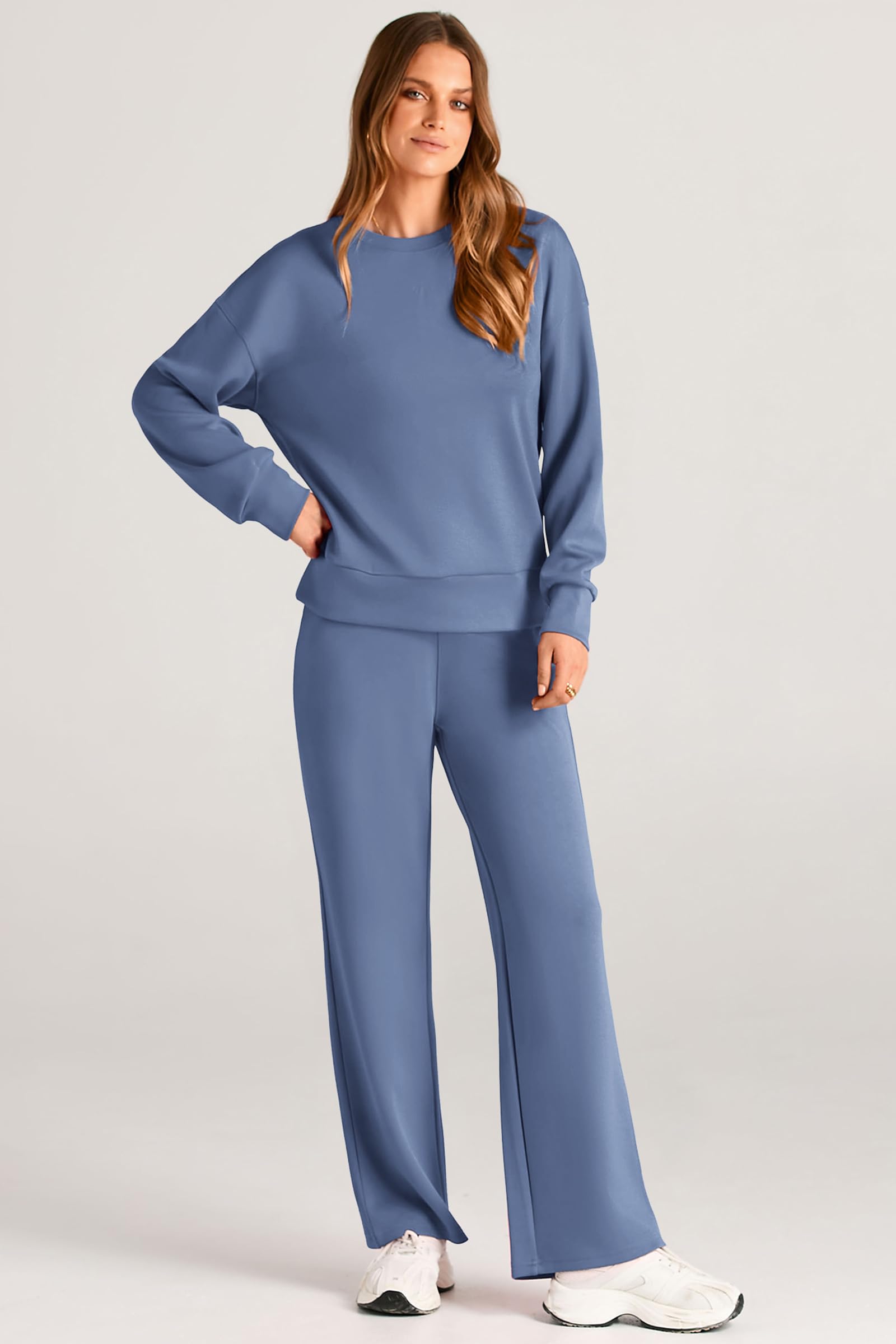 Women's 2 Piece Outfits Sweatsuits Lounge Sets,Grey Blue,M