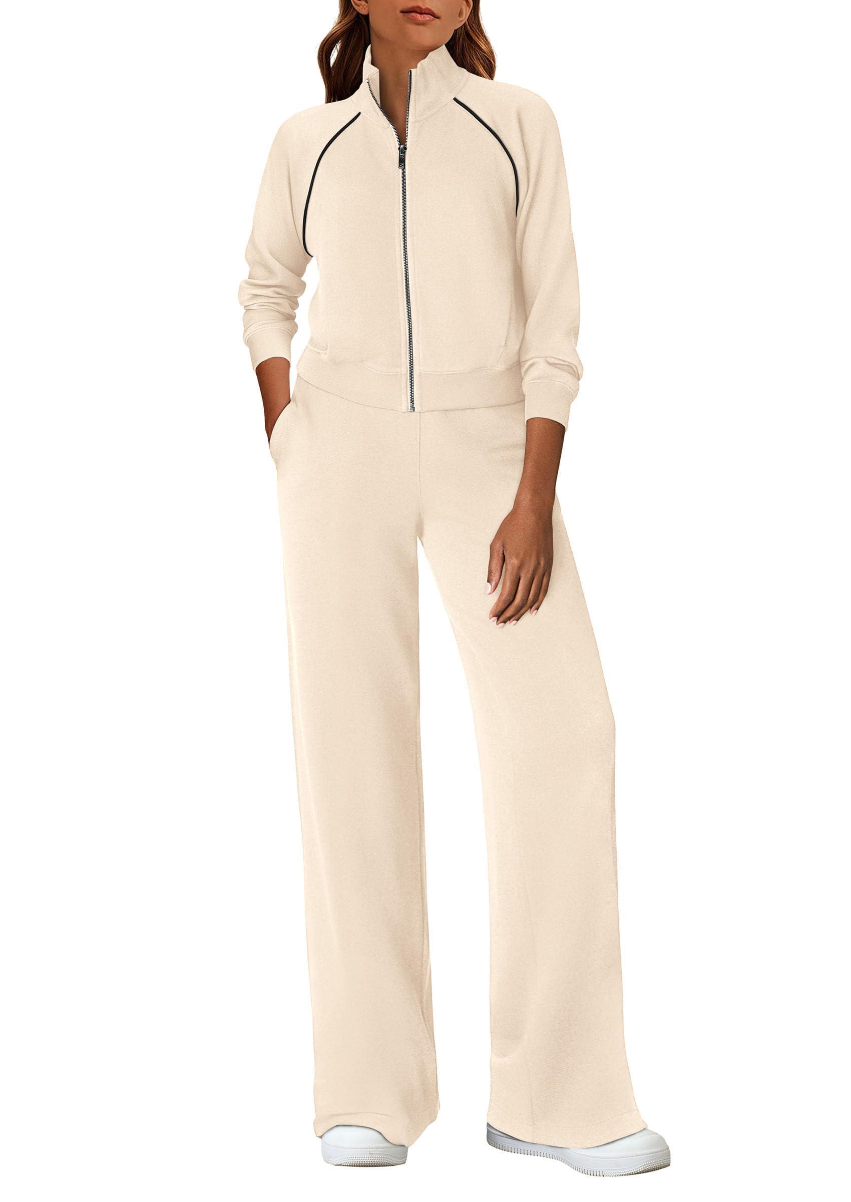 Women's 2 Piece Outfits Sweatsuits Lounge Sets,Beige,S