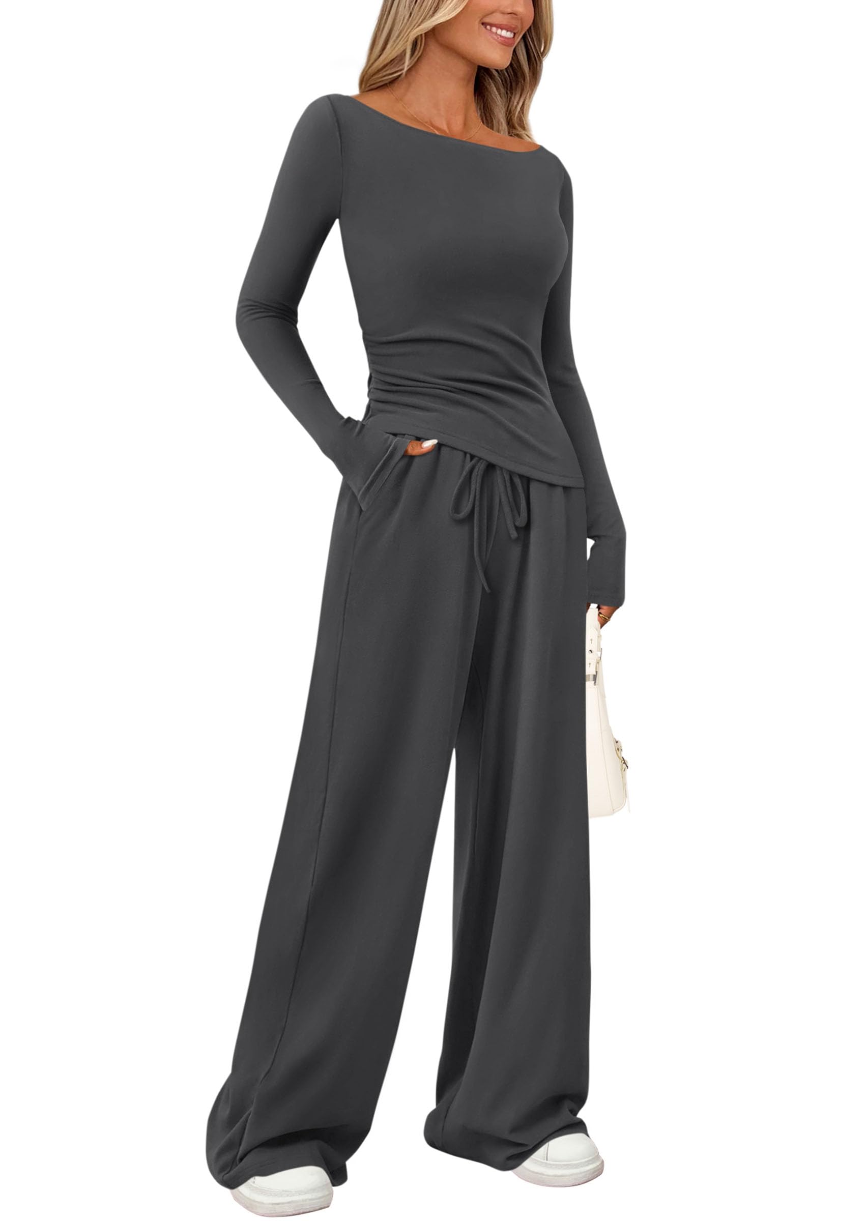 Women's 2 Piece Lounge Sets Airport Outfits(Dark Grey,XS)
