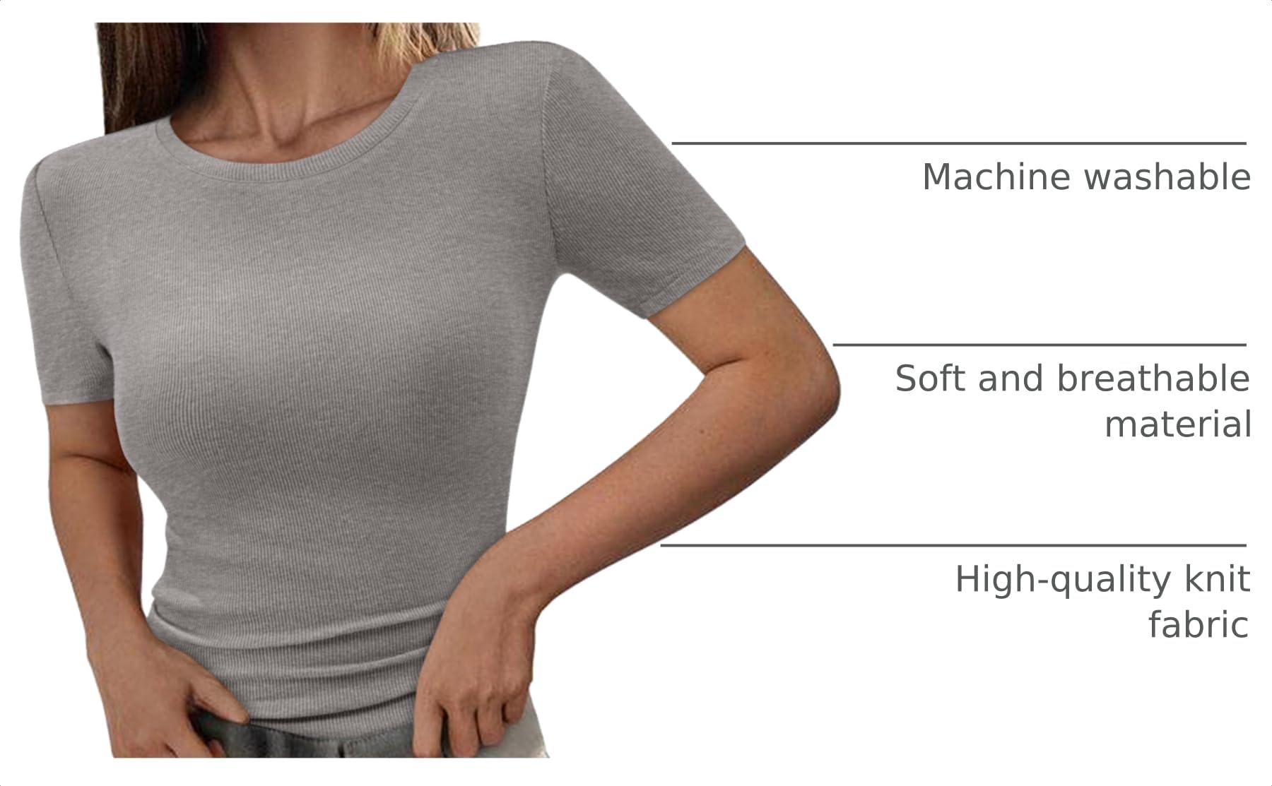 Womens Short Sleeve Slim Fit Basic Shirts,Grey,XS