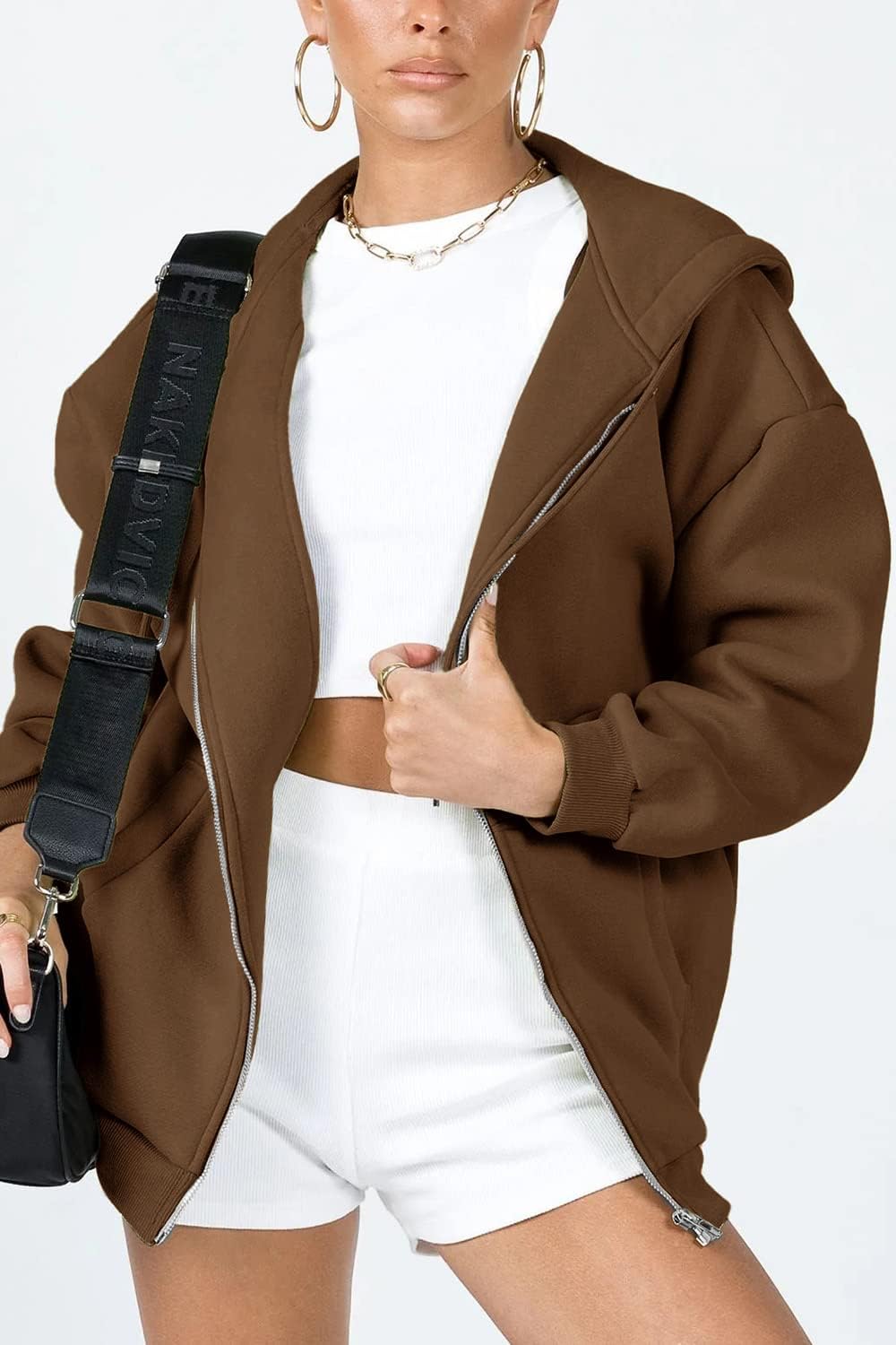 Women's Fall Zip Up Hoodies Sweatshirts Brown