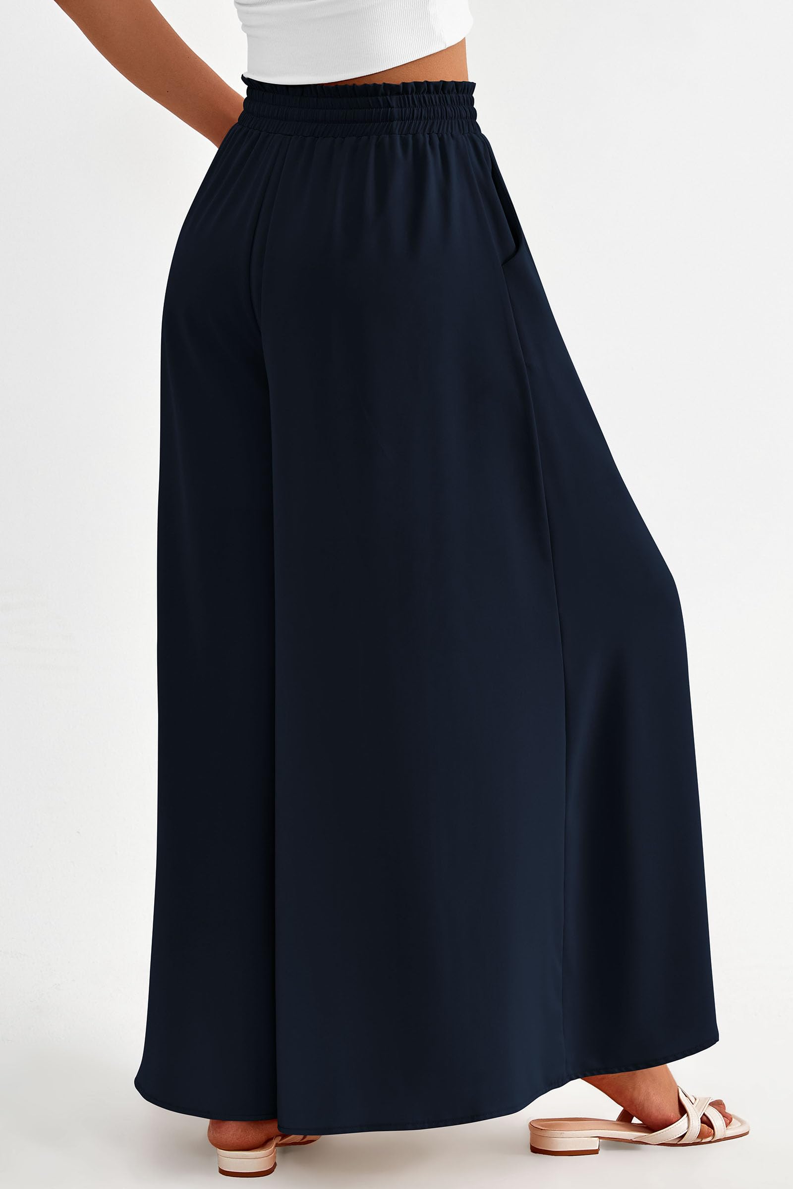 Summer Wide Leg Palazzo Pants for Women Casual,Navy,S