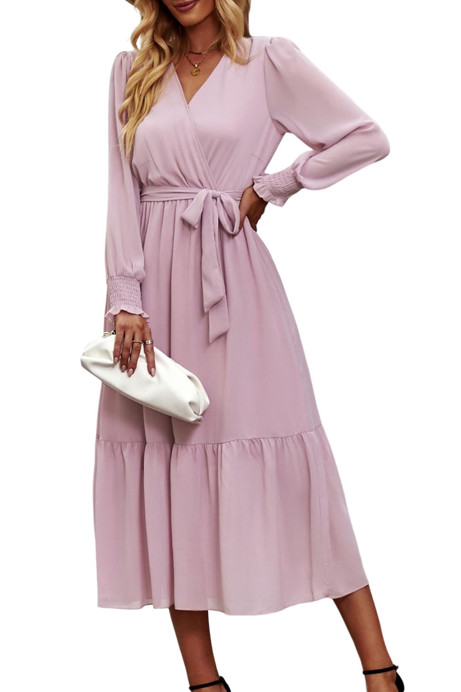 Womens Long Sleeve Boho Maxi Fall Floral Wedding Guest Dresses