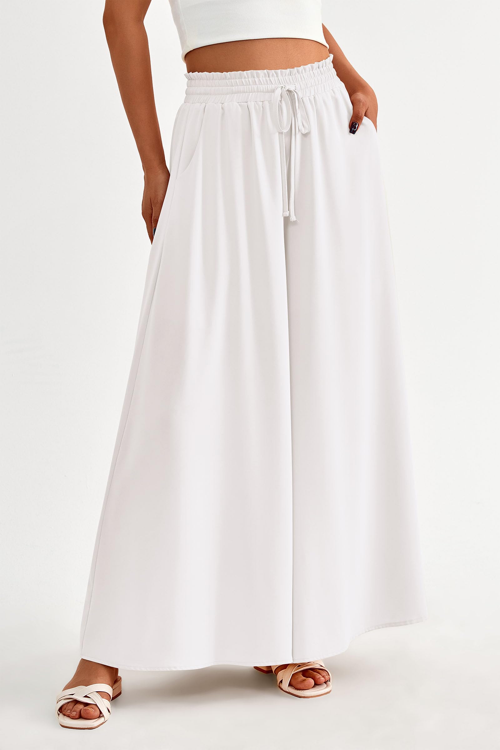Summer Wide Leg Palazzo Pants for Women Casual,White,S