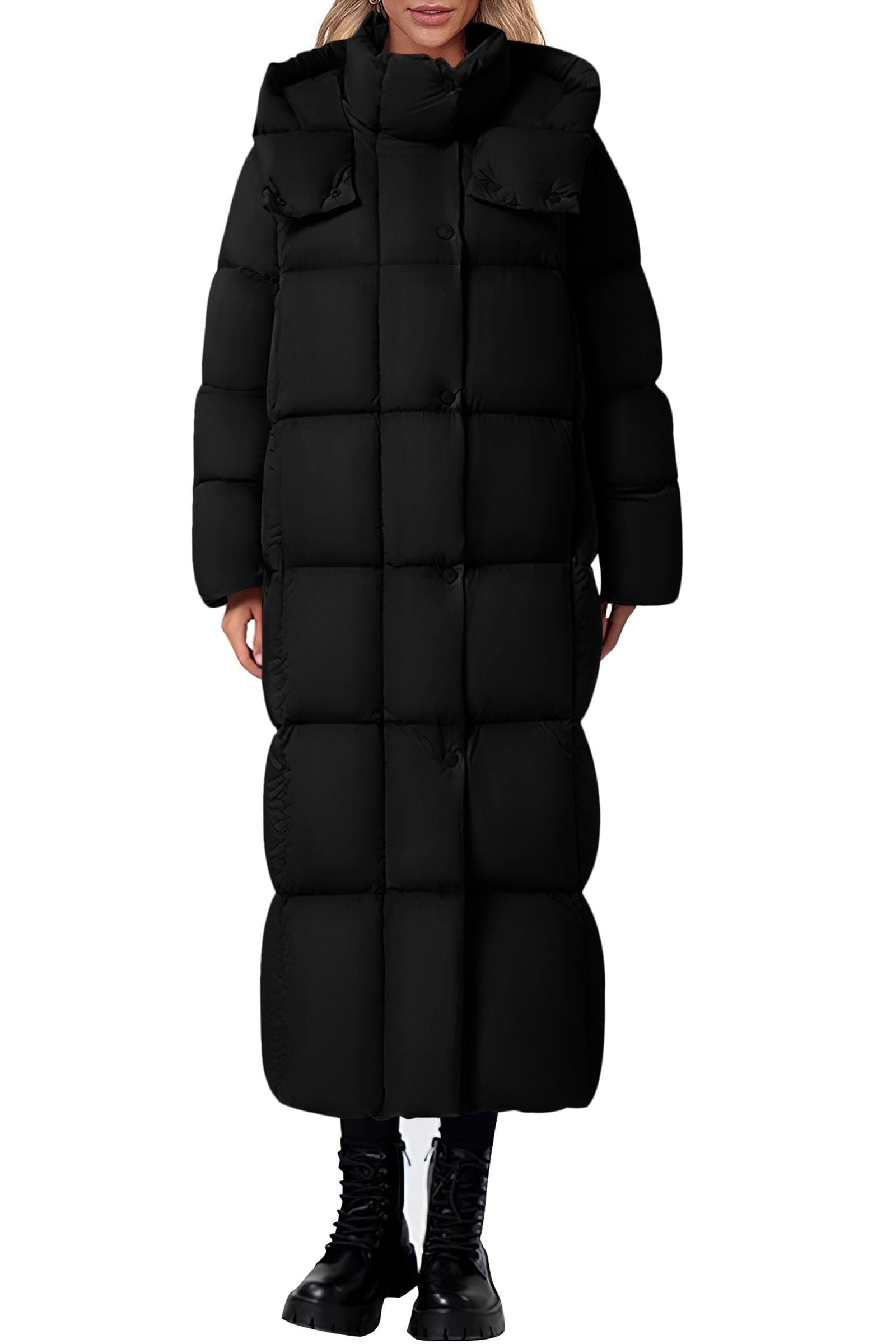 Women's Trendy Winter Long Puffer Coats(Black,X-Small)