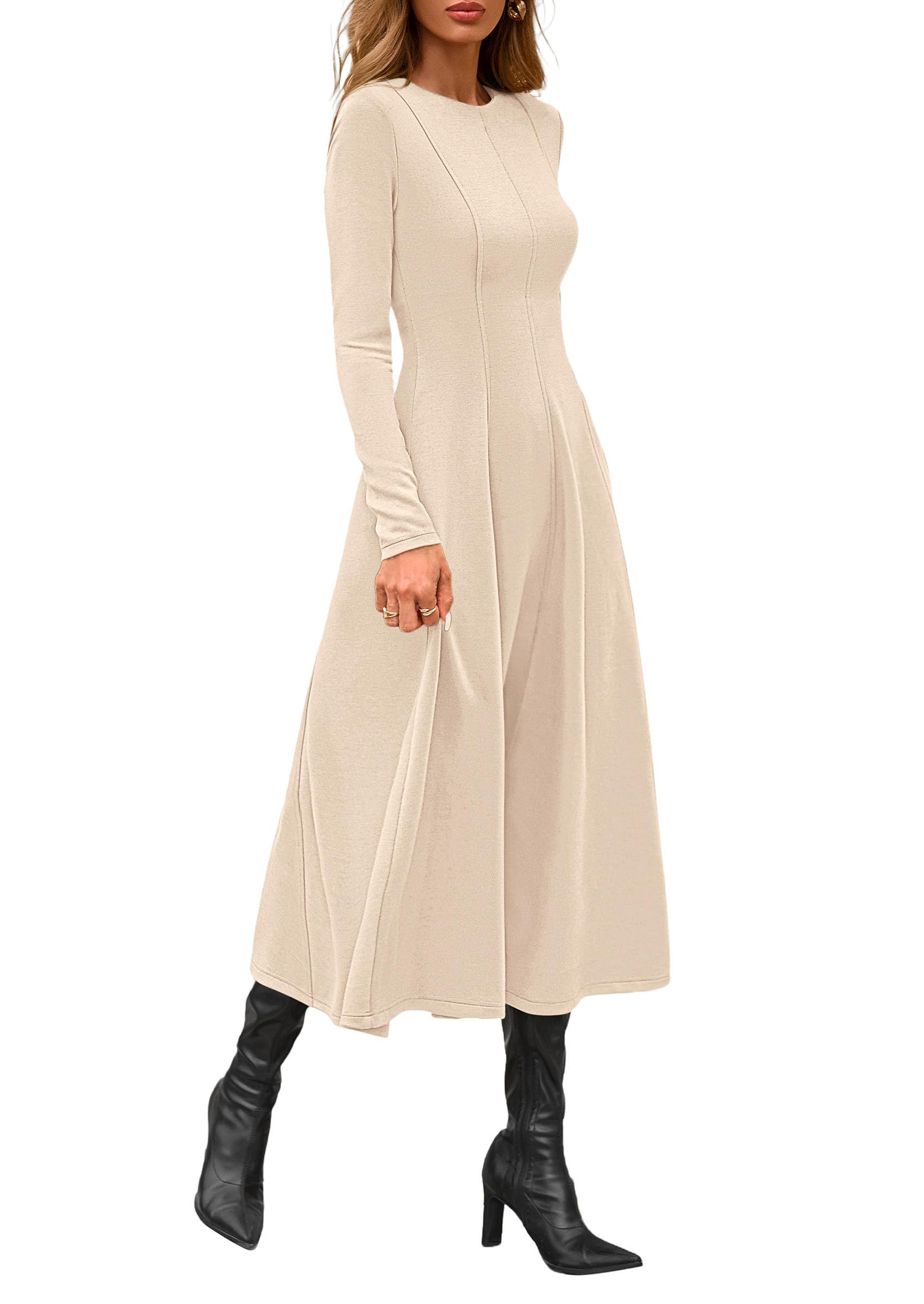 Women's Fall Long Sleeve A Line Midi Elegant Cocktail Dress