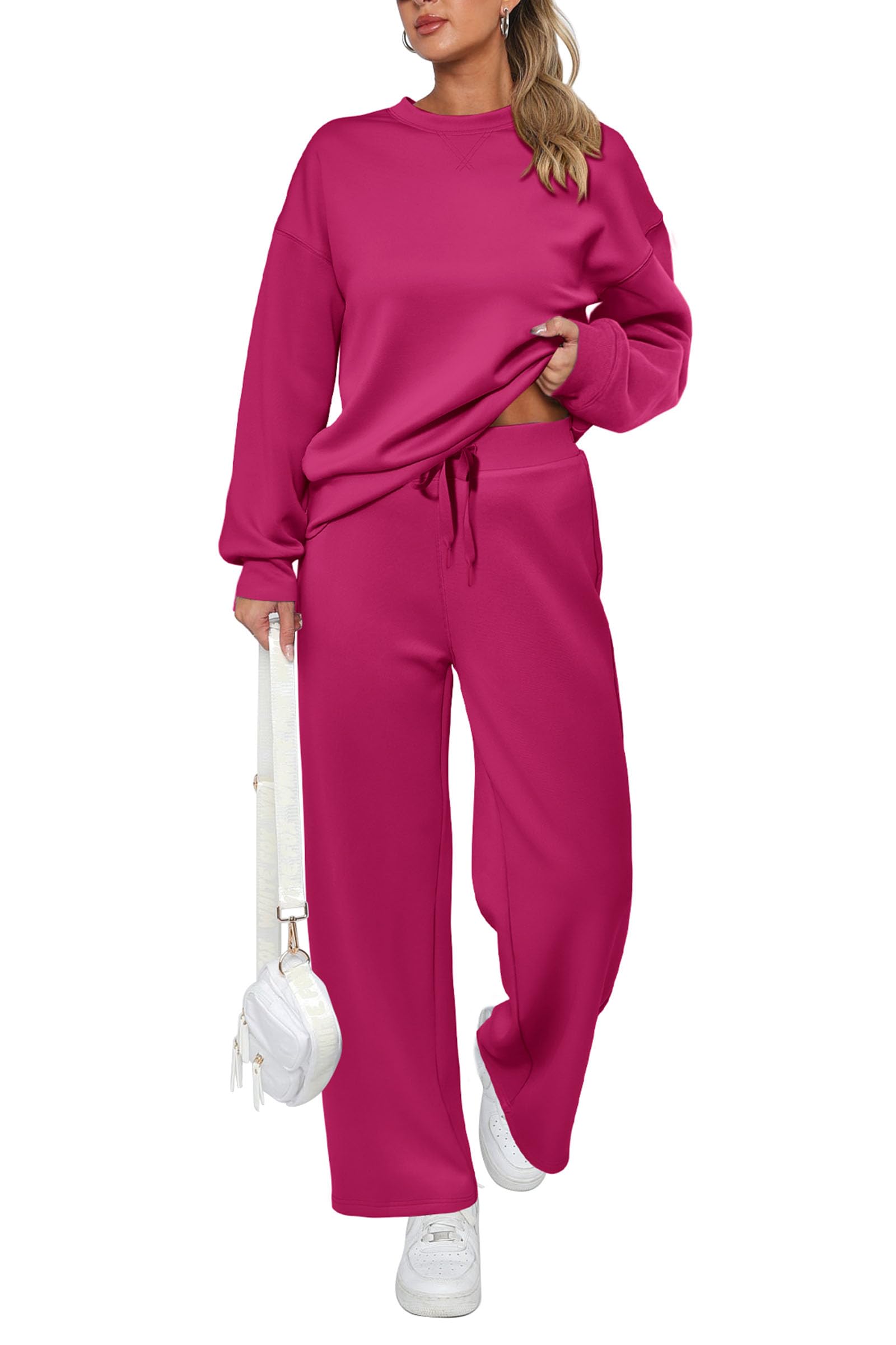Women's 2 Piece Outfits Sweatsuits Lounge Sets,Rose Red,S