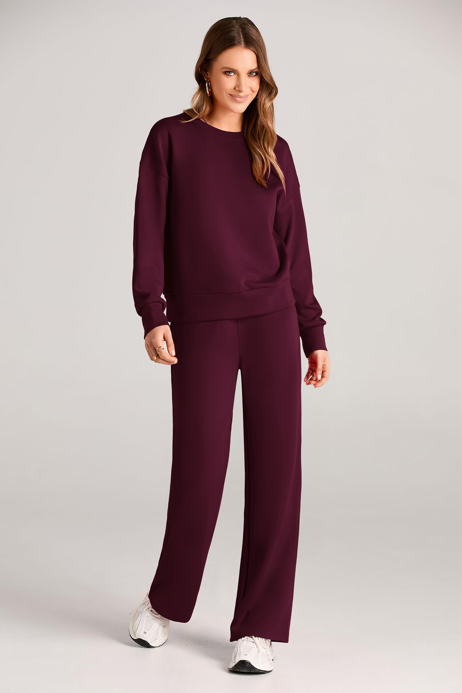 Women's 2 Piece Outfits Sweatsuits Lounge Sets,Wine Red,S