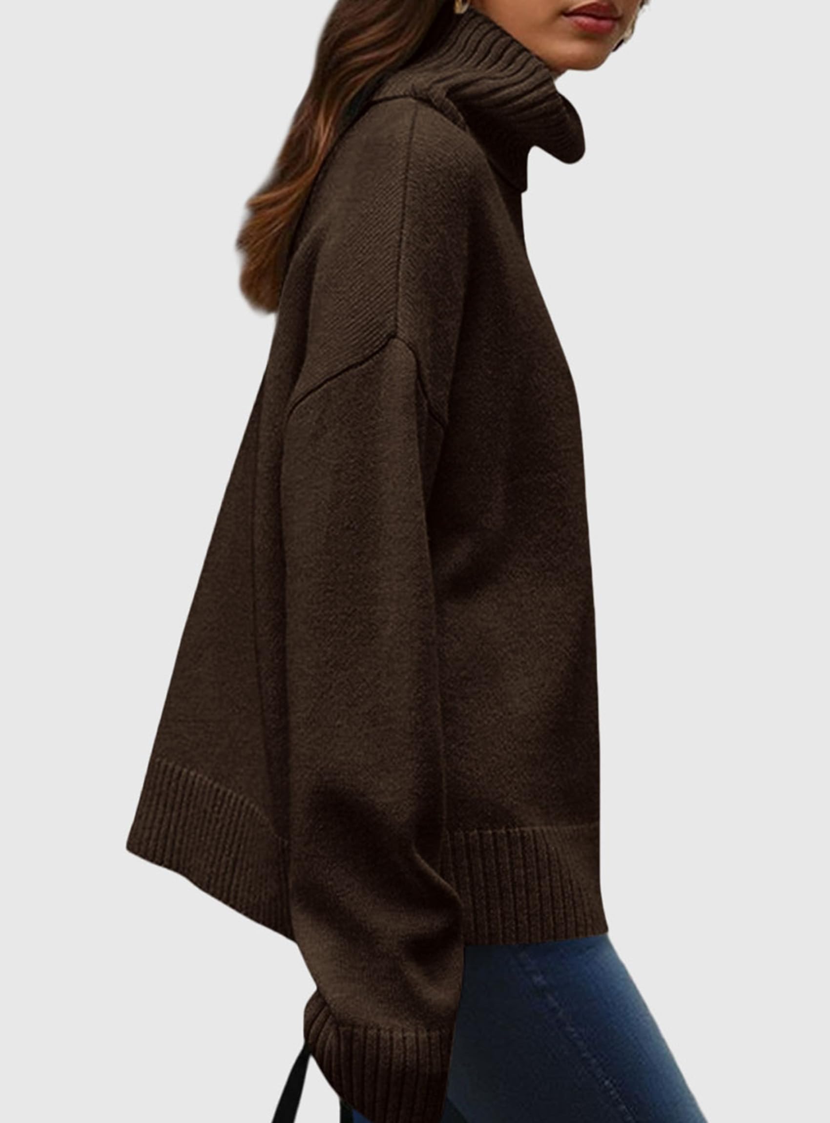 Womens Turtleneck Long Sleeve Knit Sweater,Brown,S