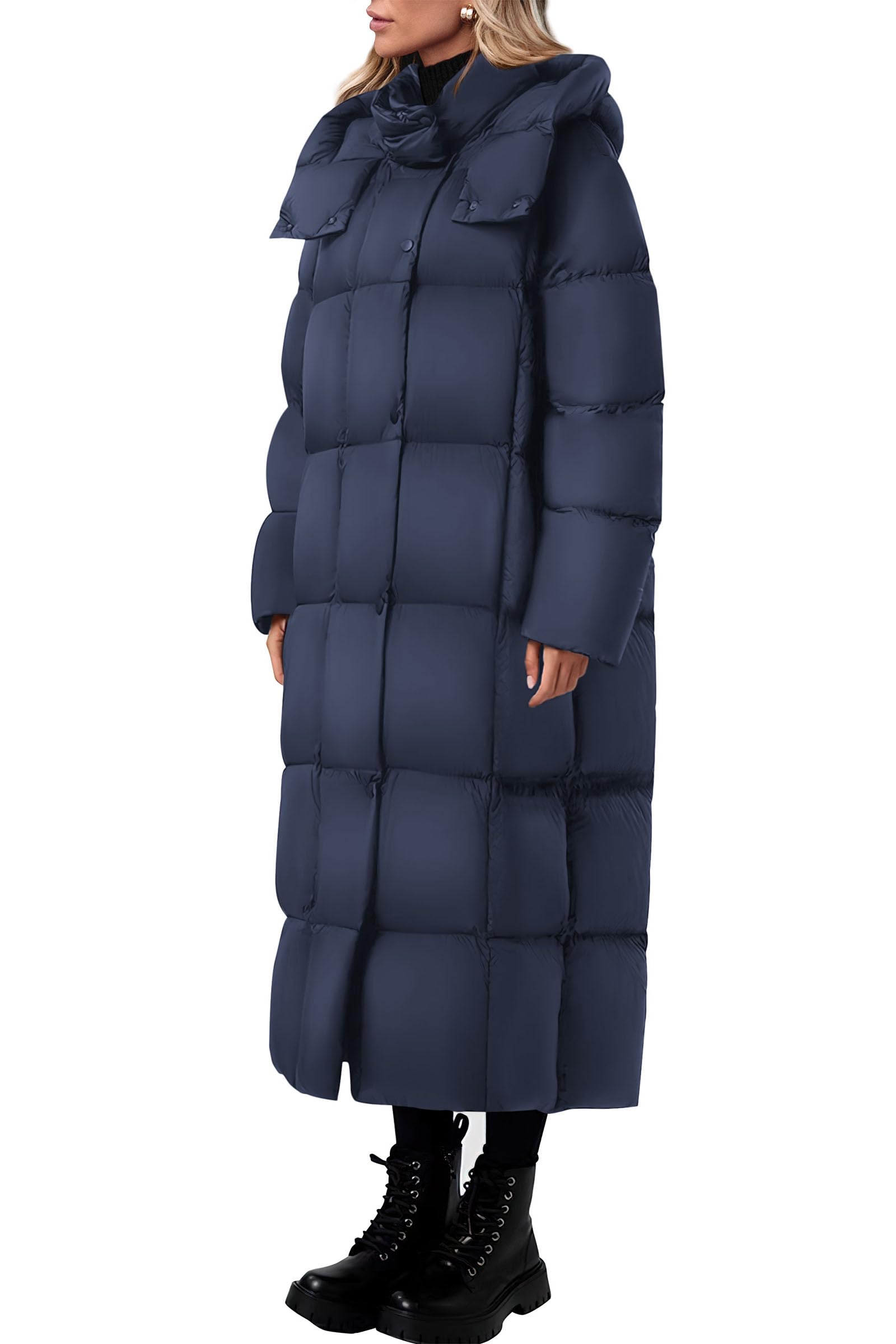 Women's Trendy Winter Long Puffer Coats(Dark Blue,X-Small)