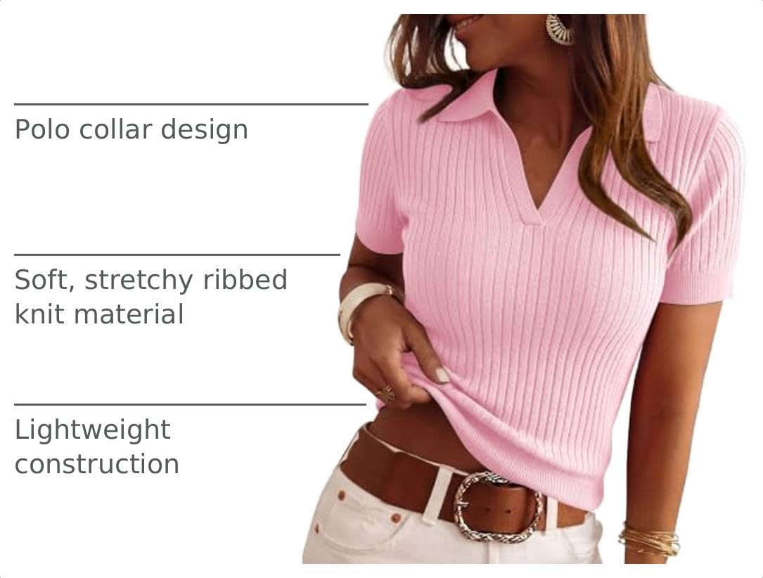 Women's Short Sleeve Sweater Polo Shirts,Pink,XS