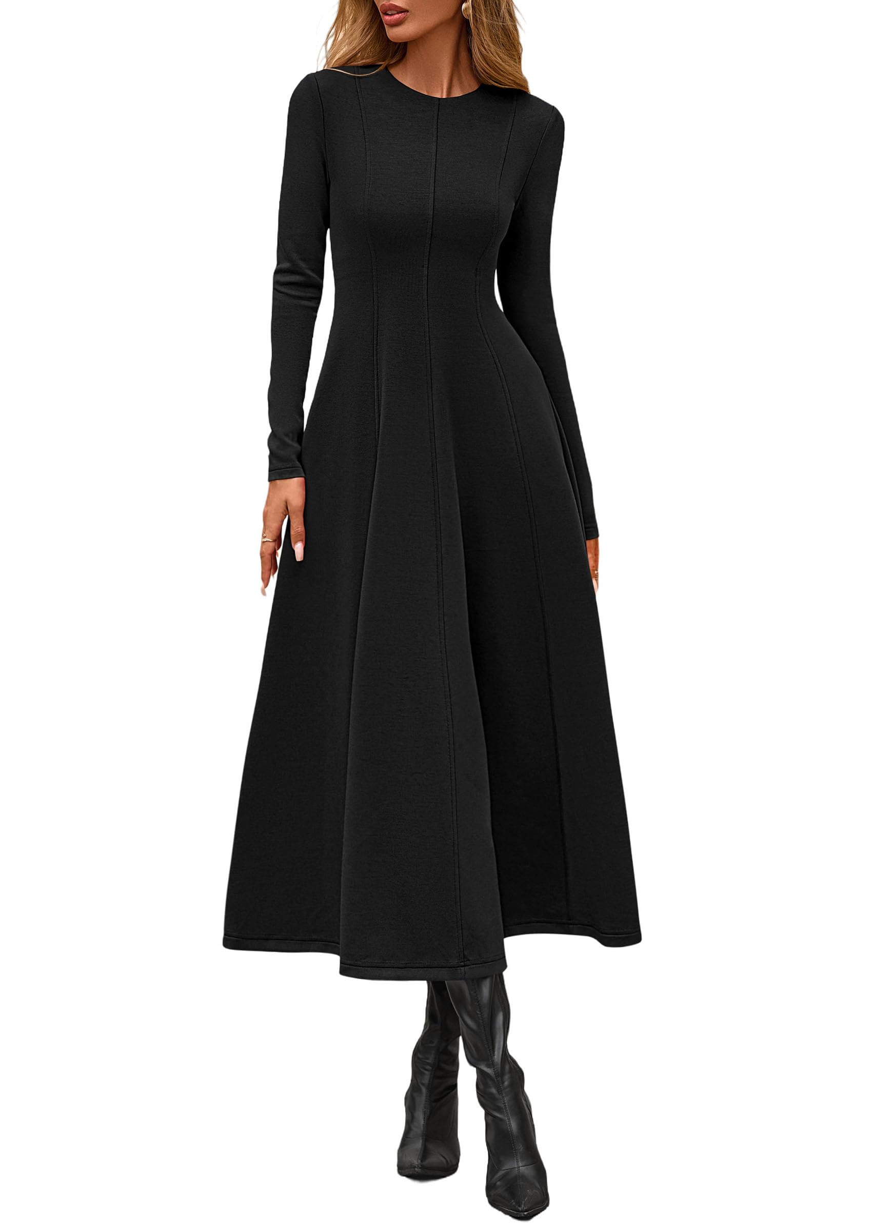 Women's Fall Long Sleeve A Line Midi Elegant Cocktail Dress