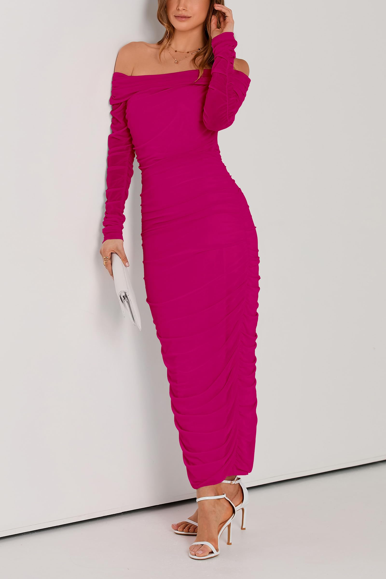 Women's Off Shoulder Bodycon Maxi Dress Wedding Guest Dresses