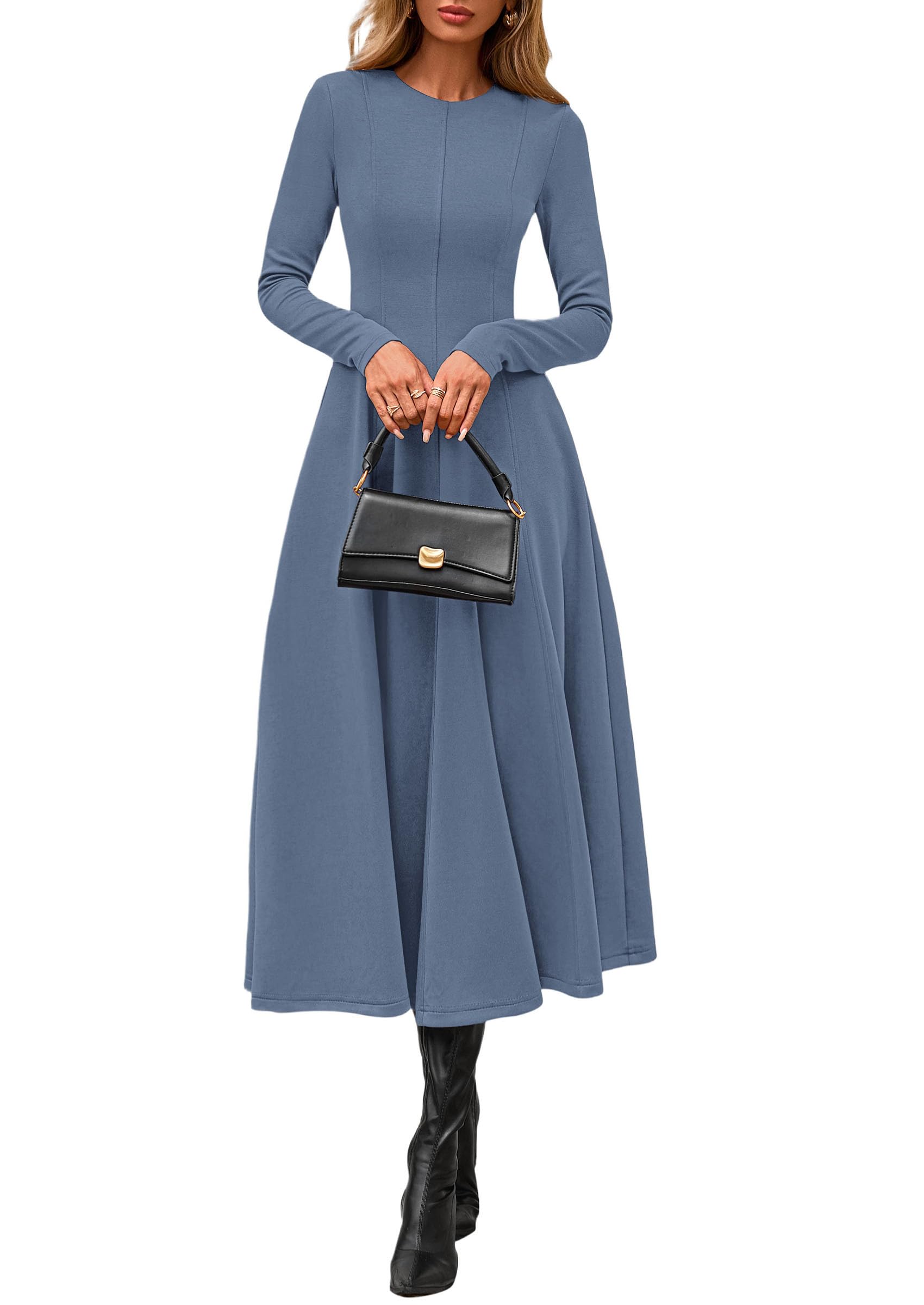 Women's Fall Long Sleeve A Line Midi Elegant Cocktail Dress