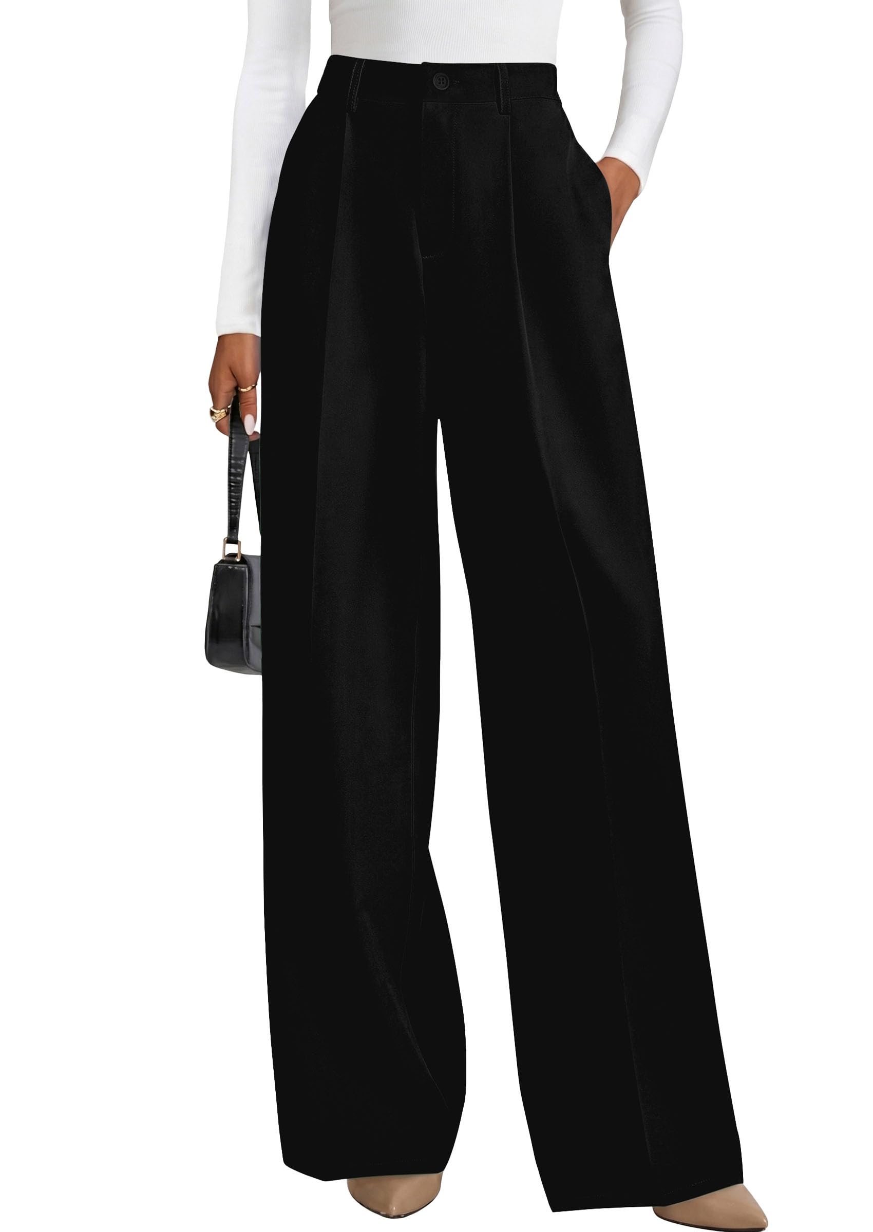 Women's Flowy Wide Leg Dress Pants,Black,S