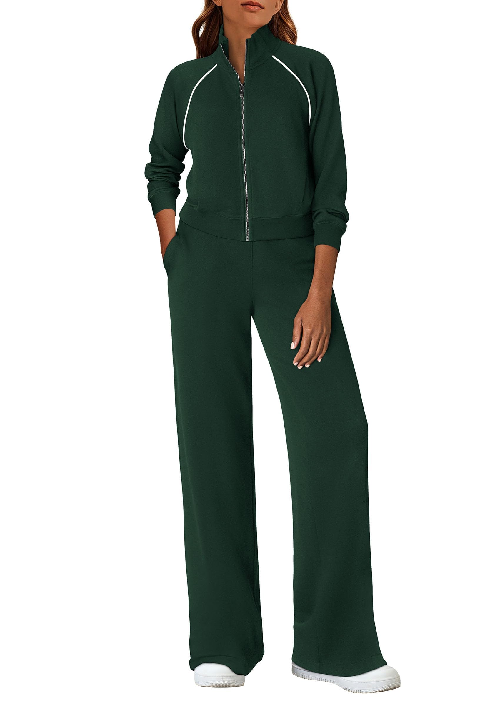Women's 2 Piece Outfits Sweatsuits Lounge Sets,Dark Green,S