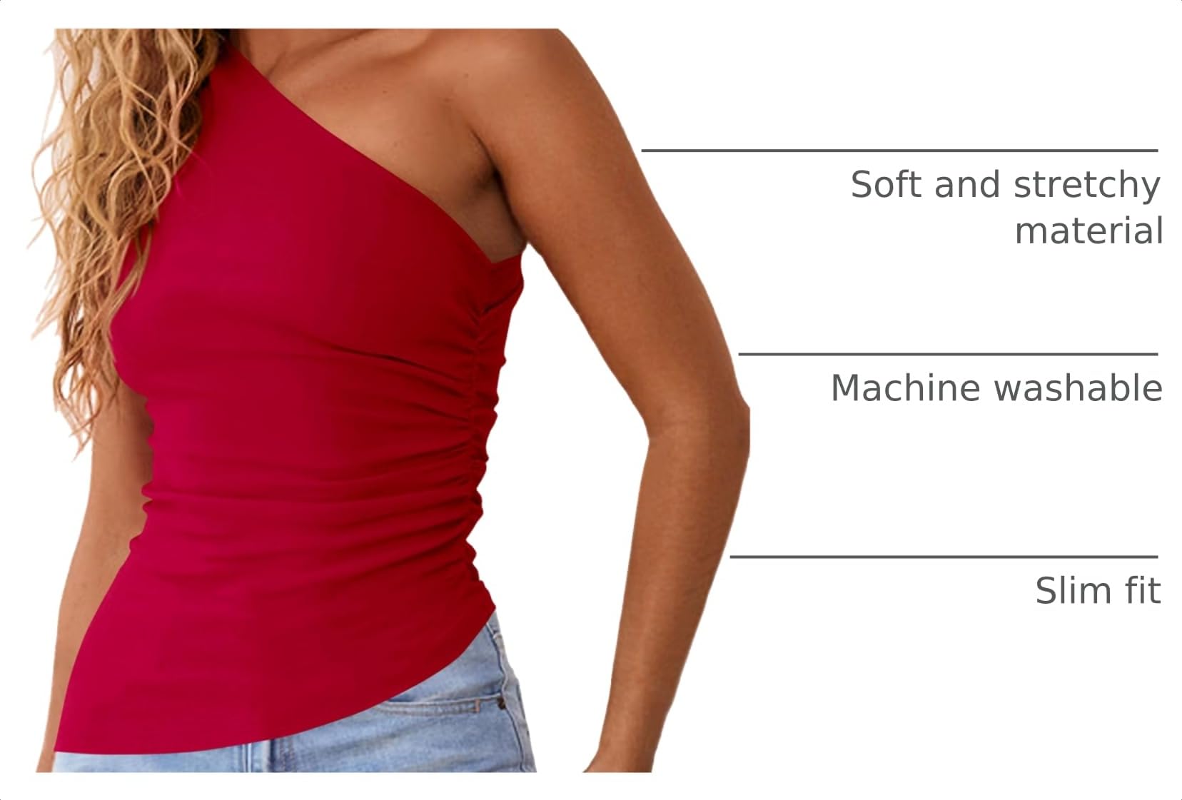 One Shoulder Summer Tops for Women,Red,XS