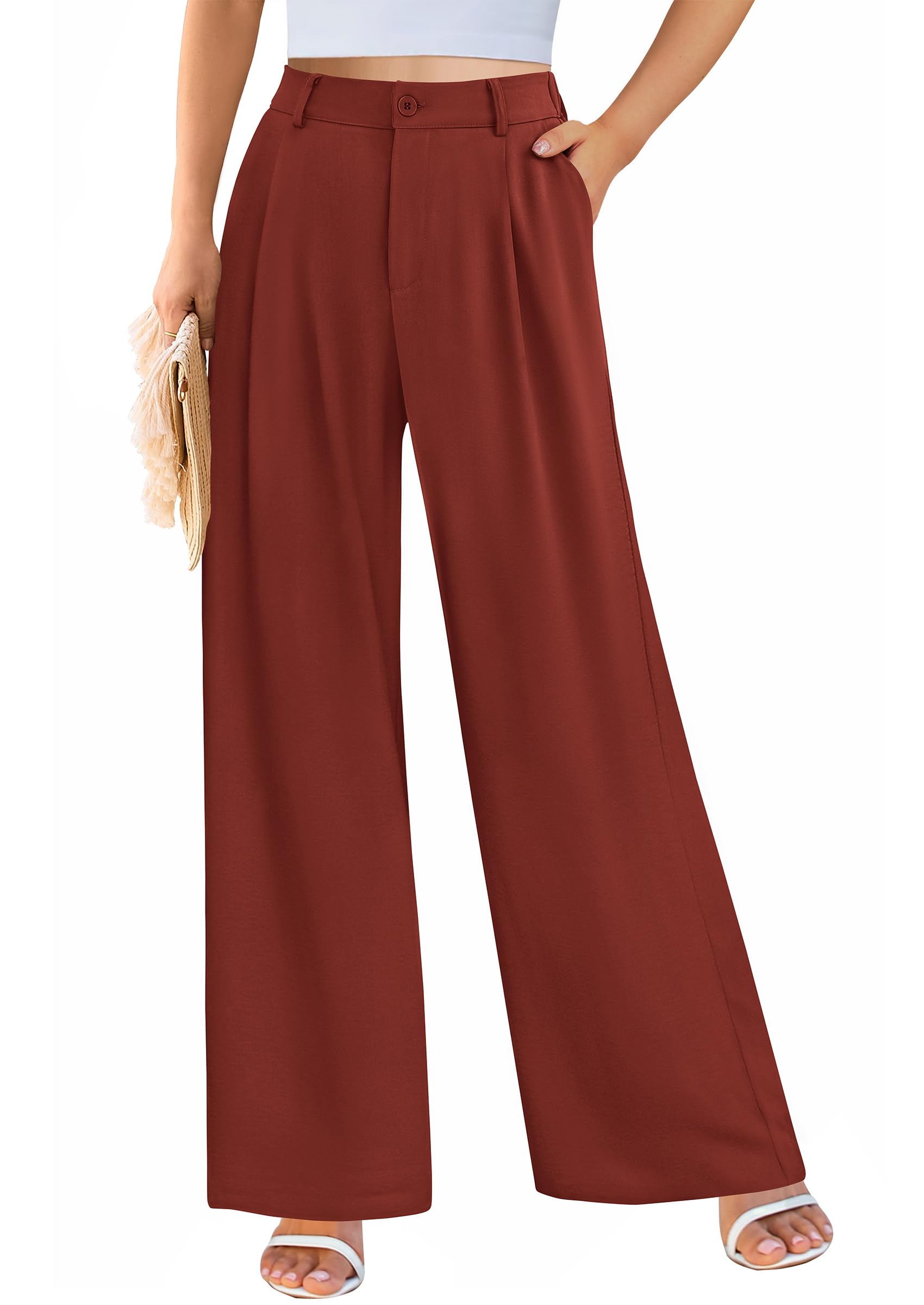 Women's Flowy Wide Leg Dress Pants,Rust Red,S