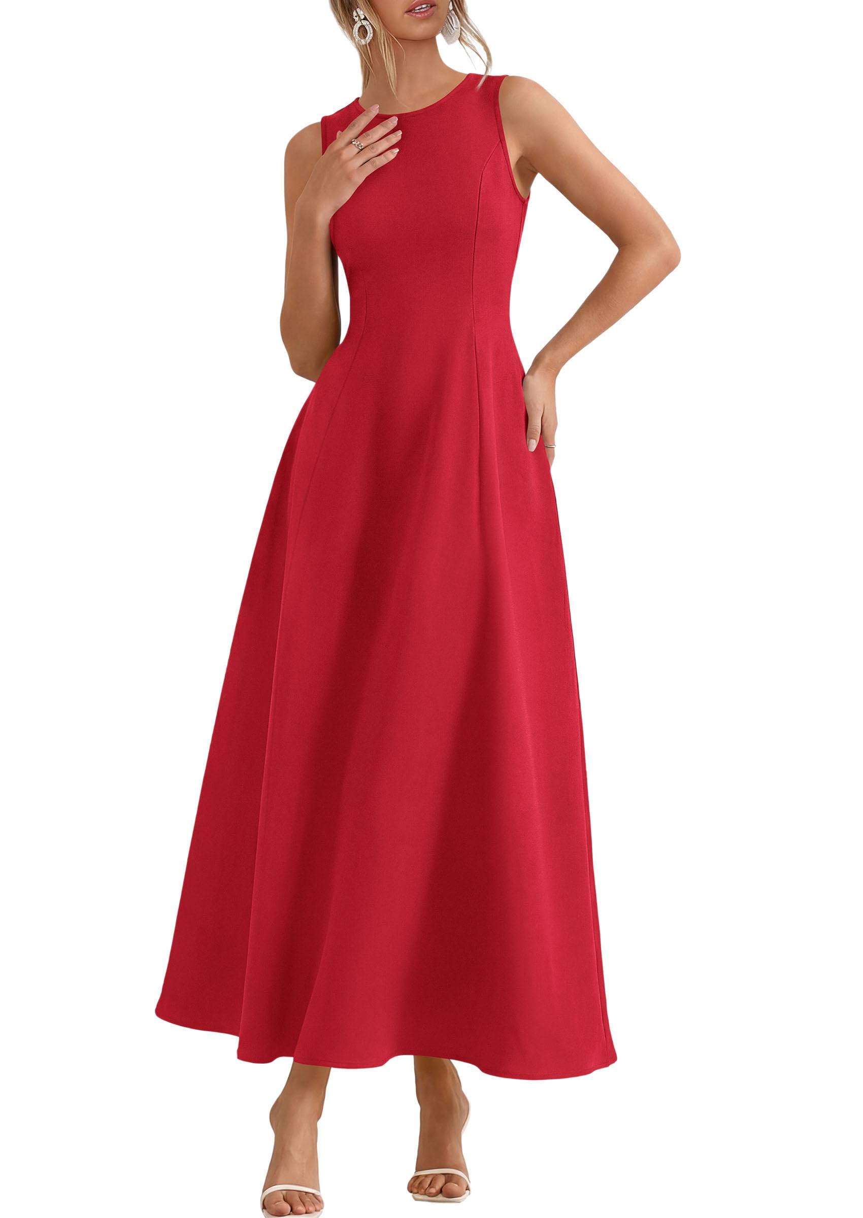 Women's Sleeveless Summer Elegant Maxi Dresses, Red,S