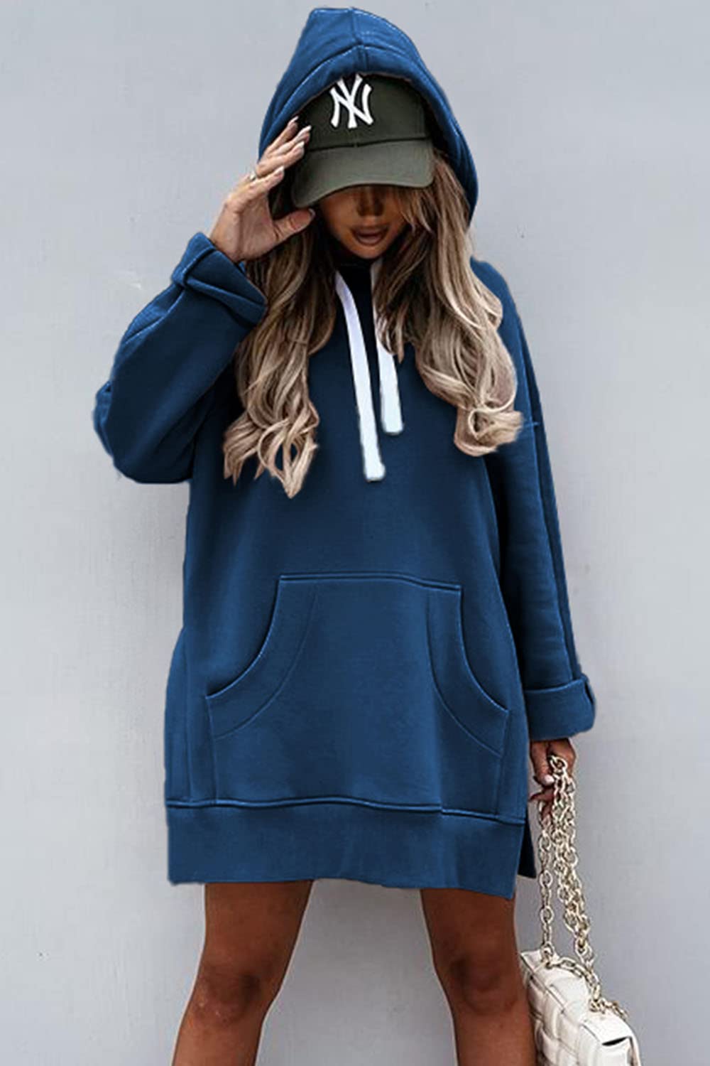 Sweatshirt for Women Fall Oversized Hoodie Dress,Blue,S