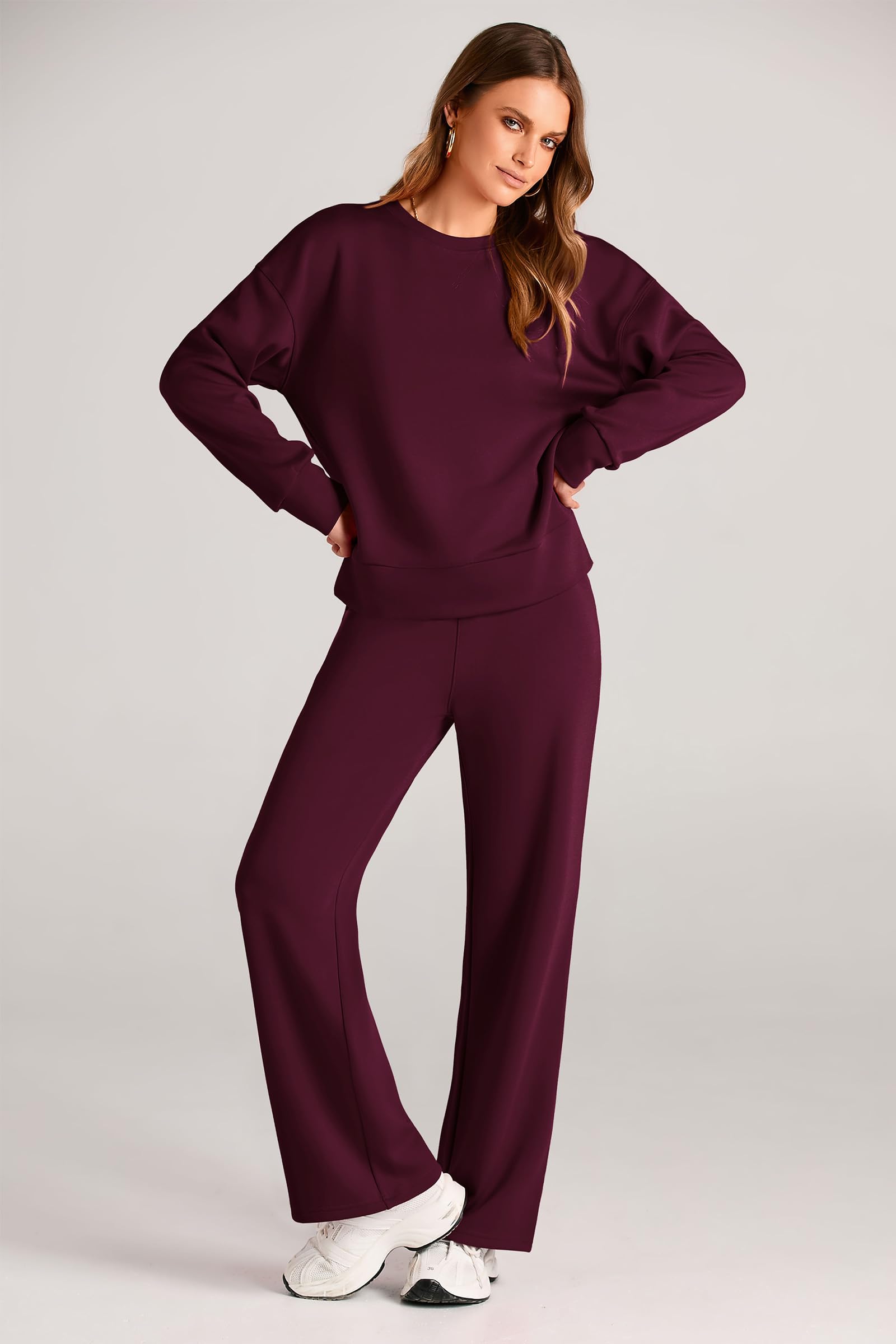 Women's 2 Piece Outfits Sweatsuits Lounge Sets,Wine Red,S