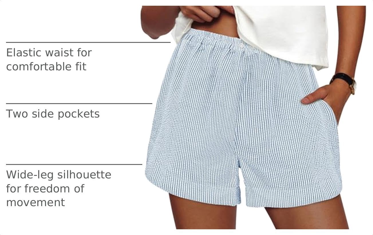 Women Summer Striped Boxer Shorts, Striped Light Blue White,S