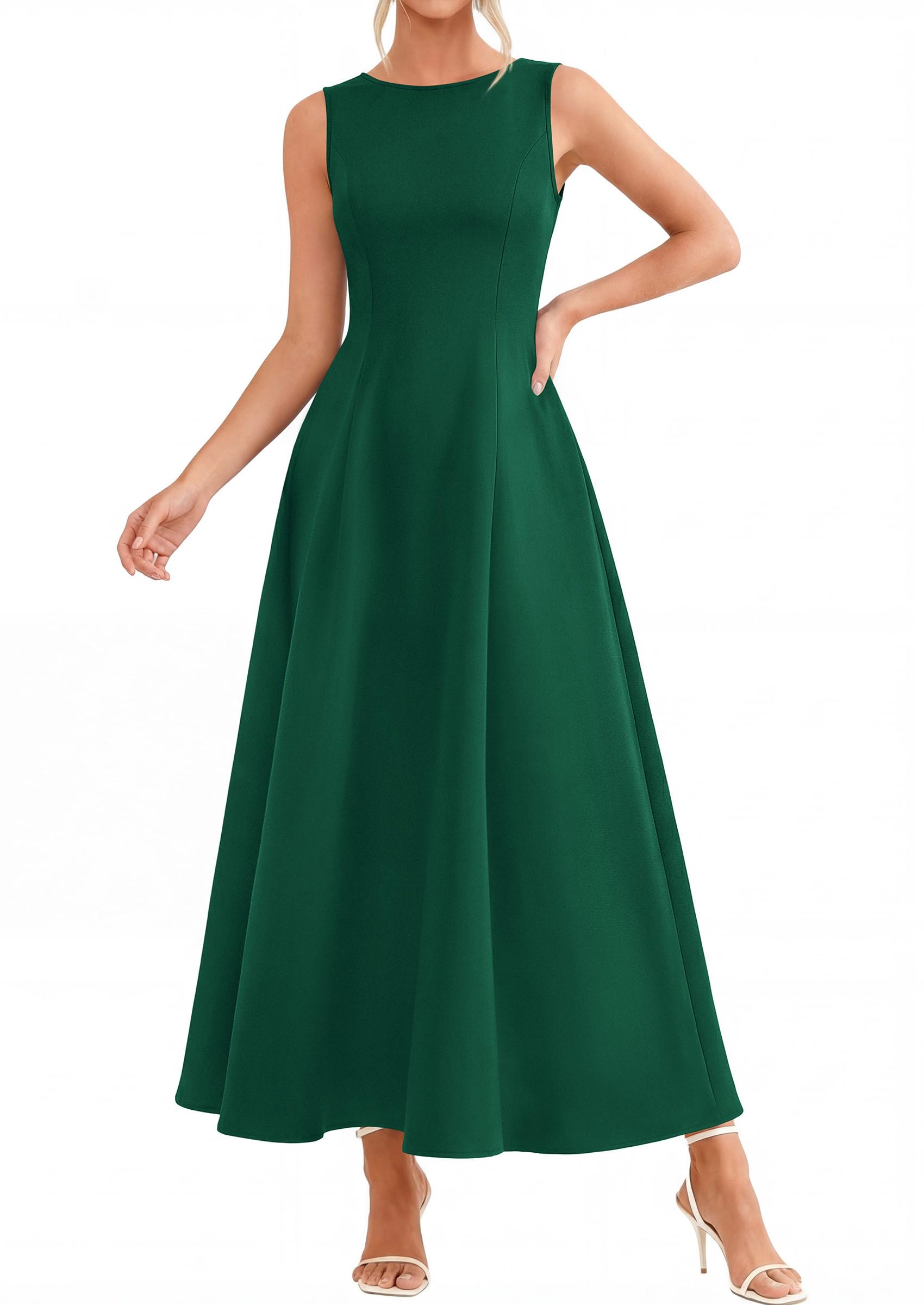 Women's Sleeveless Summer Elegant Maxi Dresses, Dark Green,S
