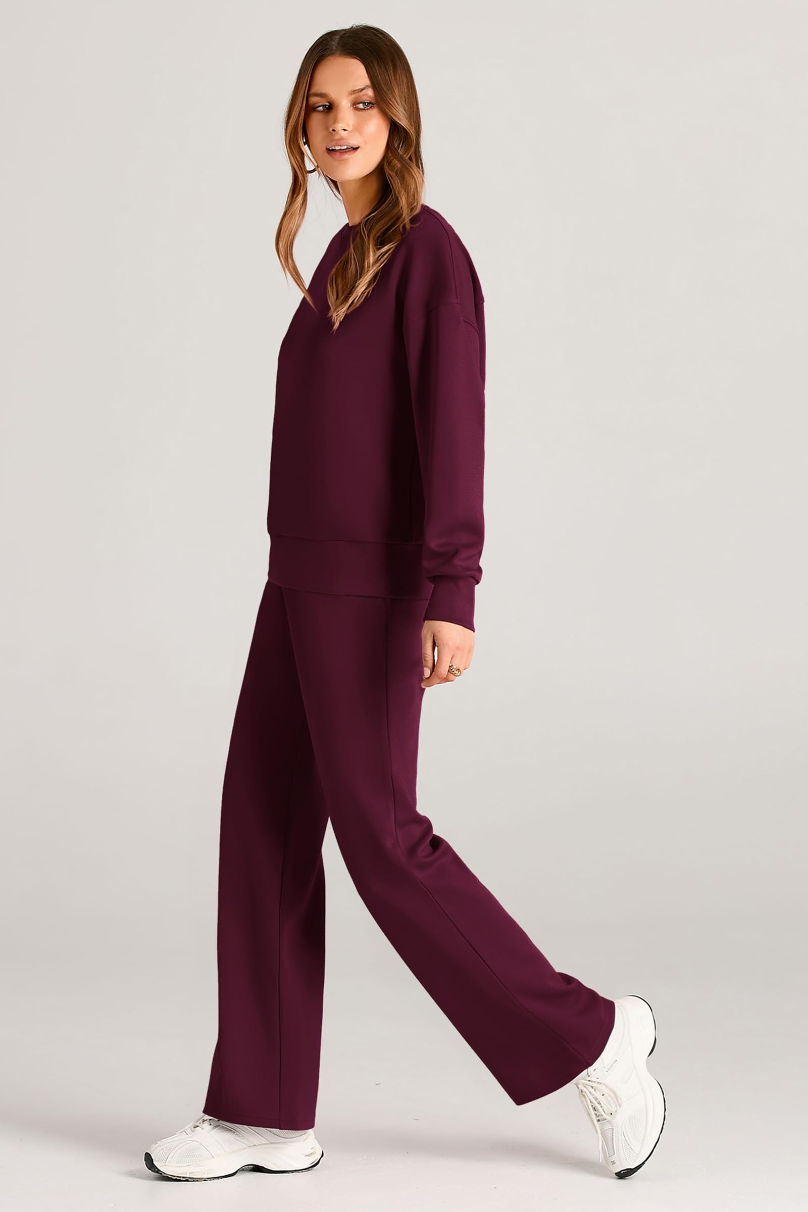 Women's 2 Piece Outfits Sweatsuits Lounge Sets,Wine Red,S