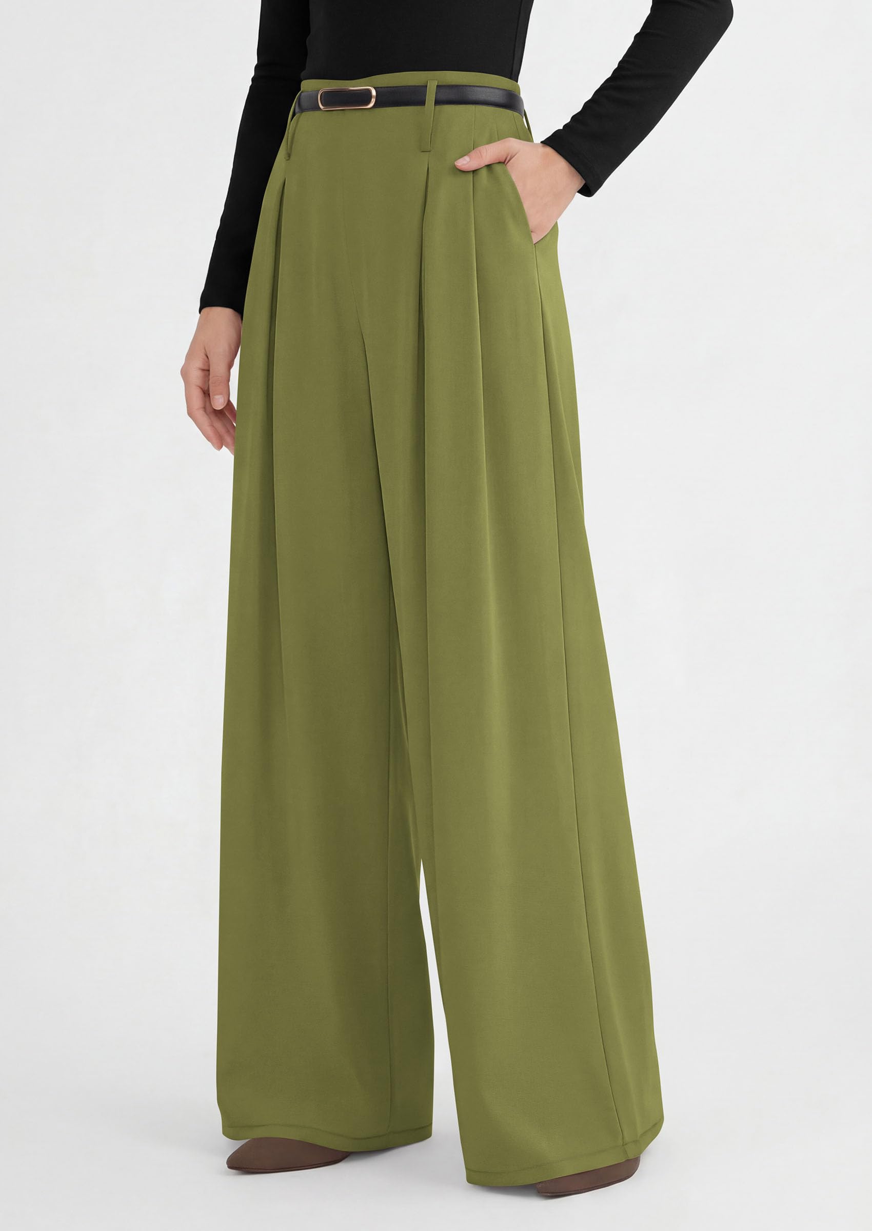 Womens Wide Leg Dress Pants Flowy Trousers,Sage Green,S