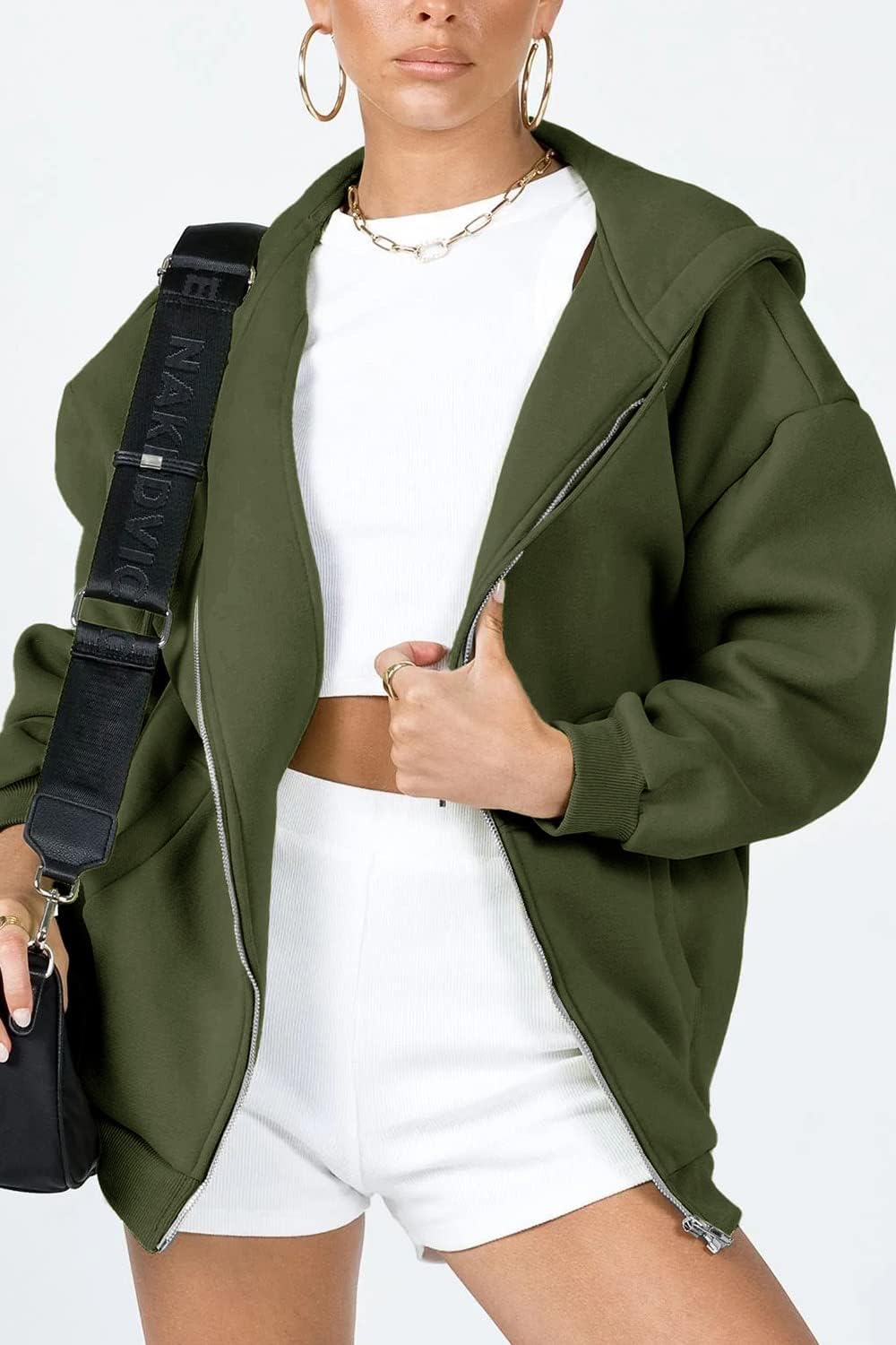 Women's Fall Zip Up Hoodies Sweatshirts Army Green