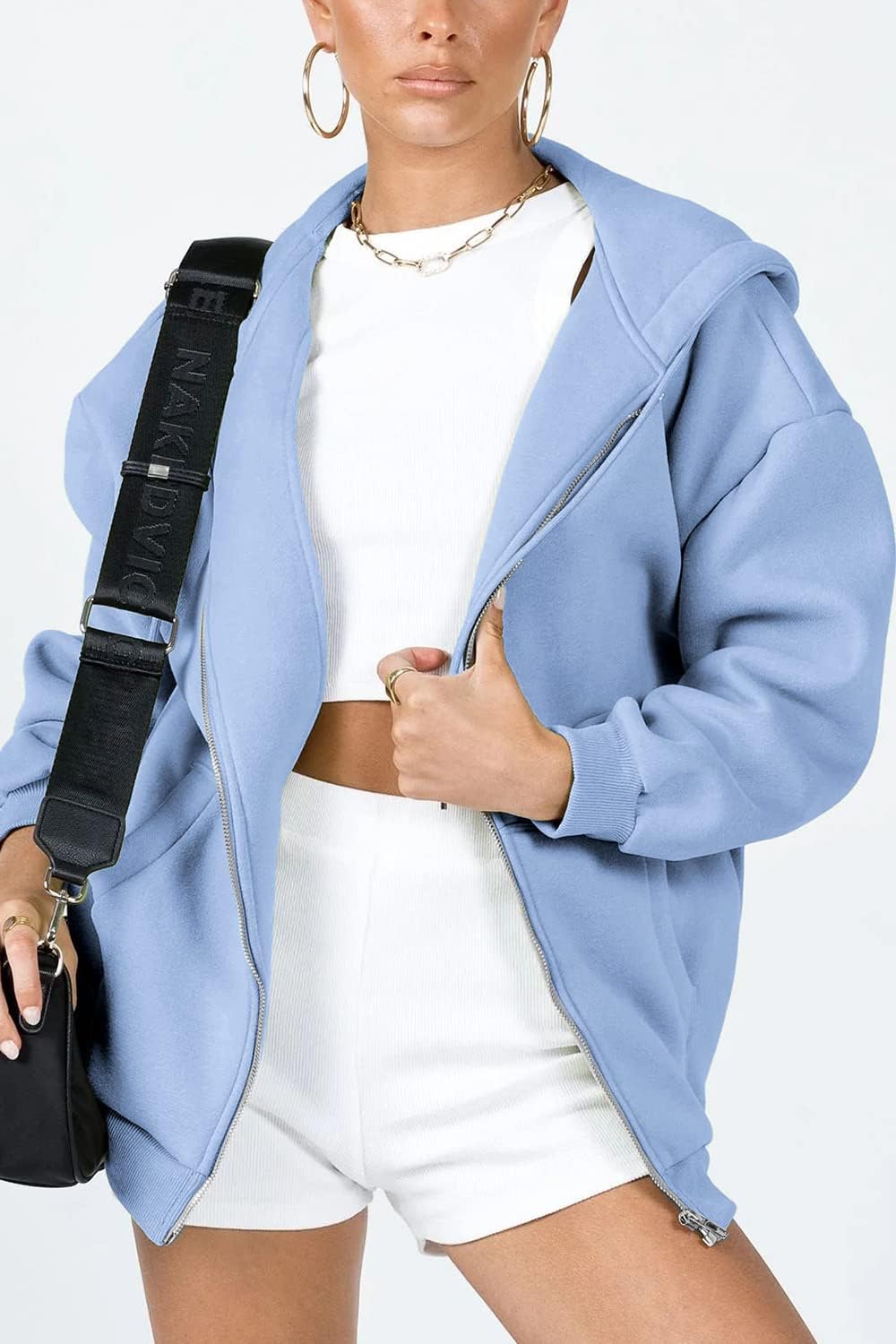 Women's Fall Zip Up Hoodies Sweatshirts Light Blue