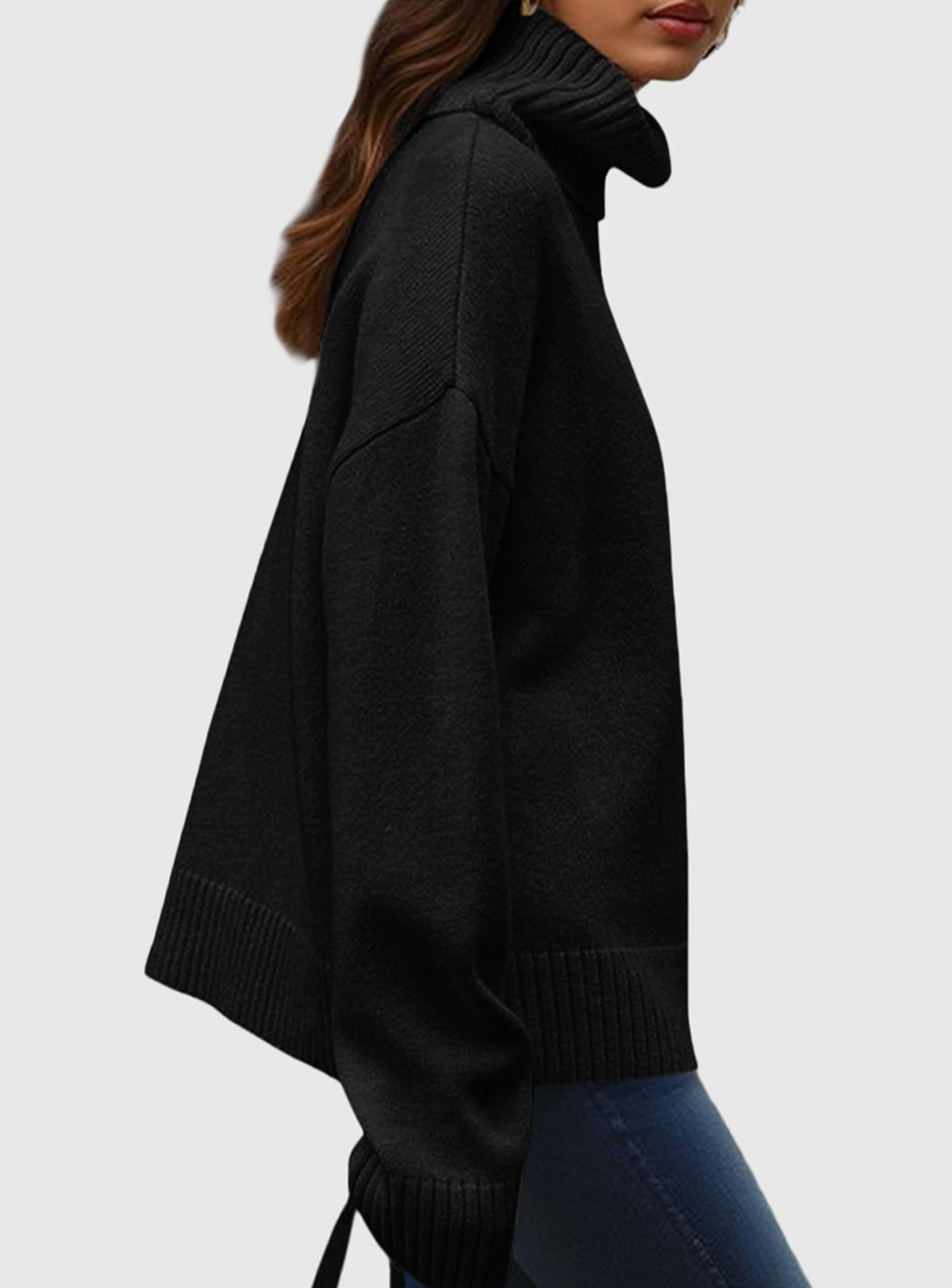 Womens Turtleneck Long Sleeve Knit Sweater,Black,S