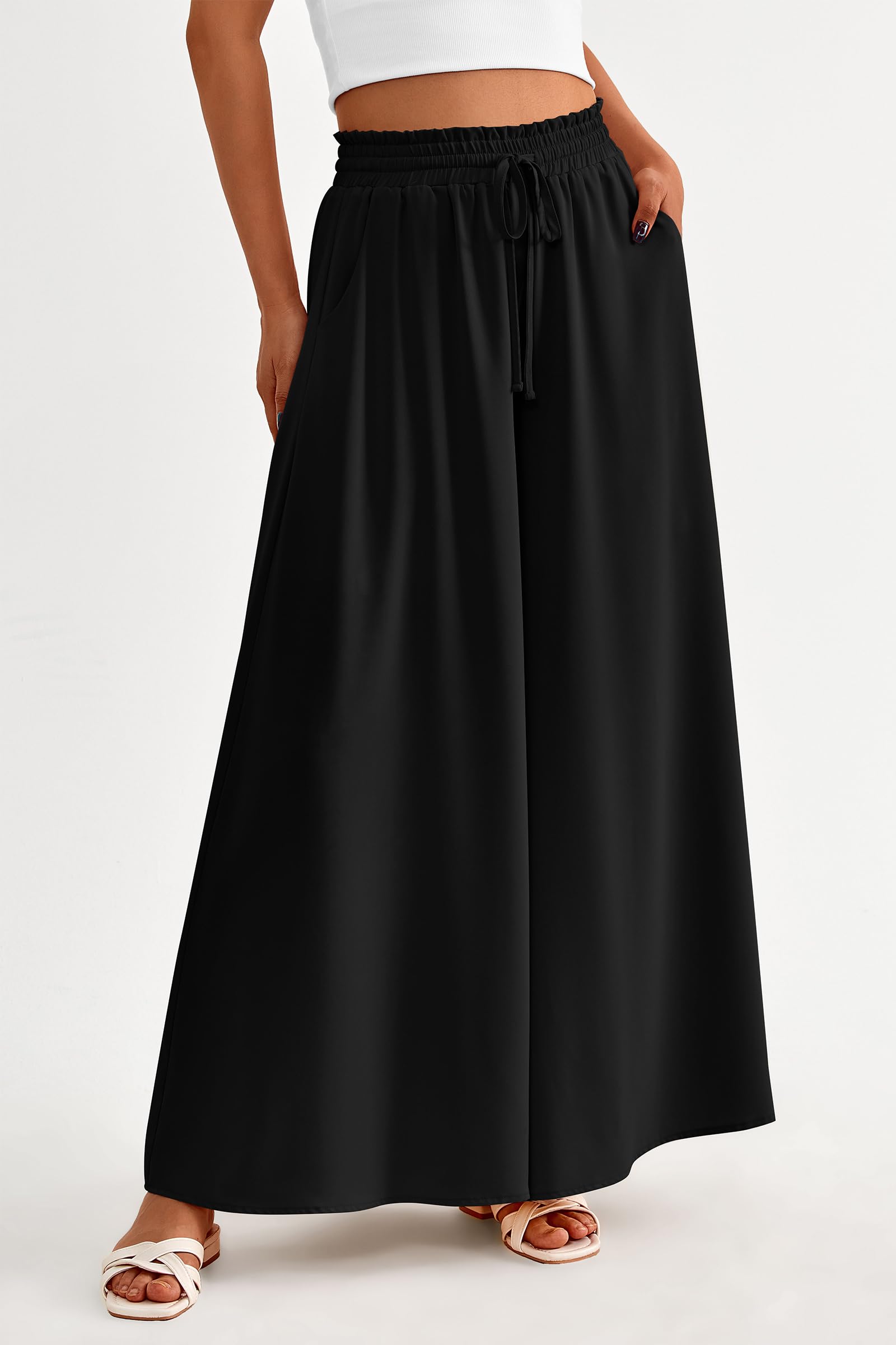 Summer Wide Leg Palazzo Pants for Women Casual,Black,S