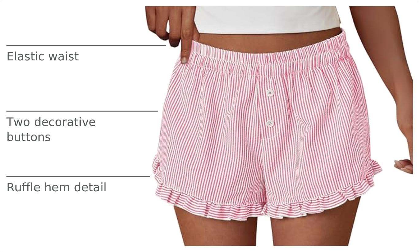 Womens Boxer Shorts Striped Gingham Ruffle Pajama Bottoms