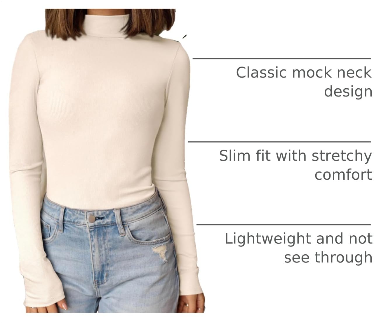 Womens Mock Turtleneck Fall Long Sleeve Shirts,Beige,S