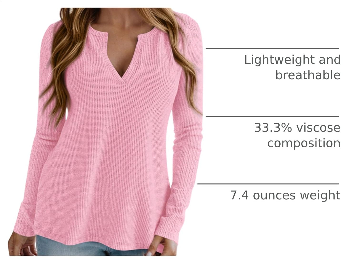 Long Sleeve Shirts for Women Waffle Knit Tops,Pink,S