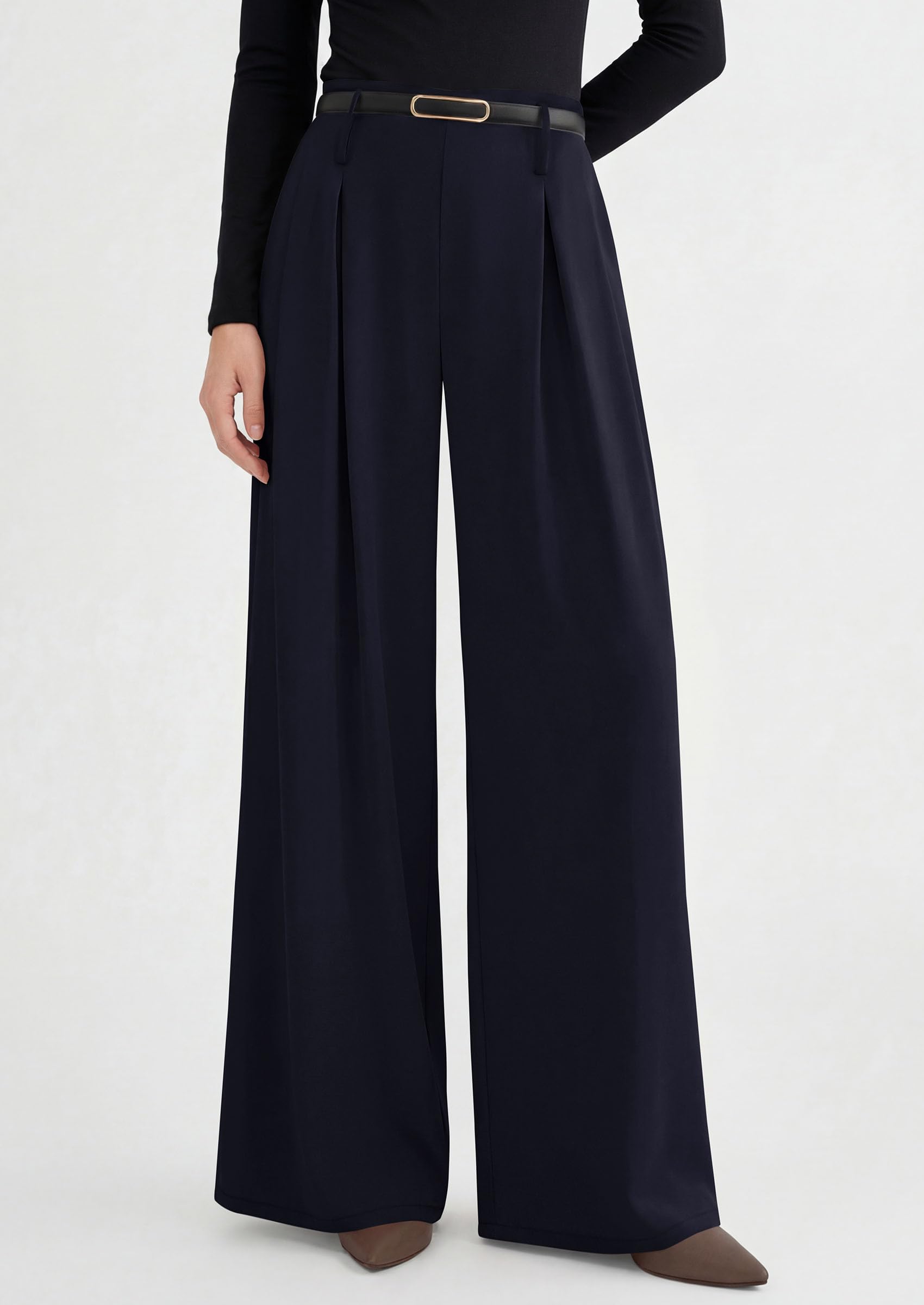 Womens Wide Leg Dress Pants Flowy Trousers,Navy,S