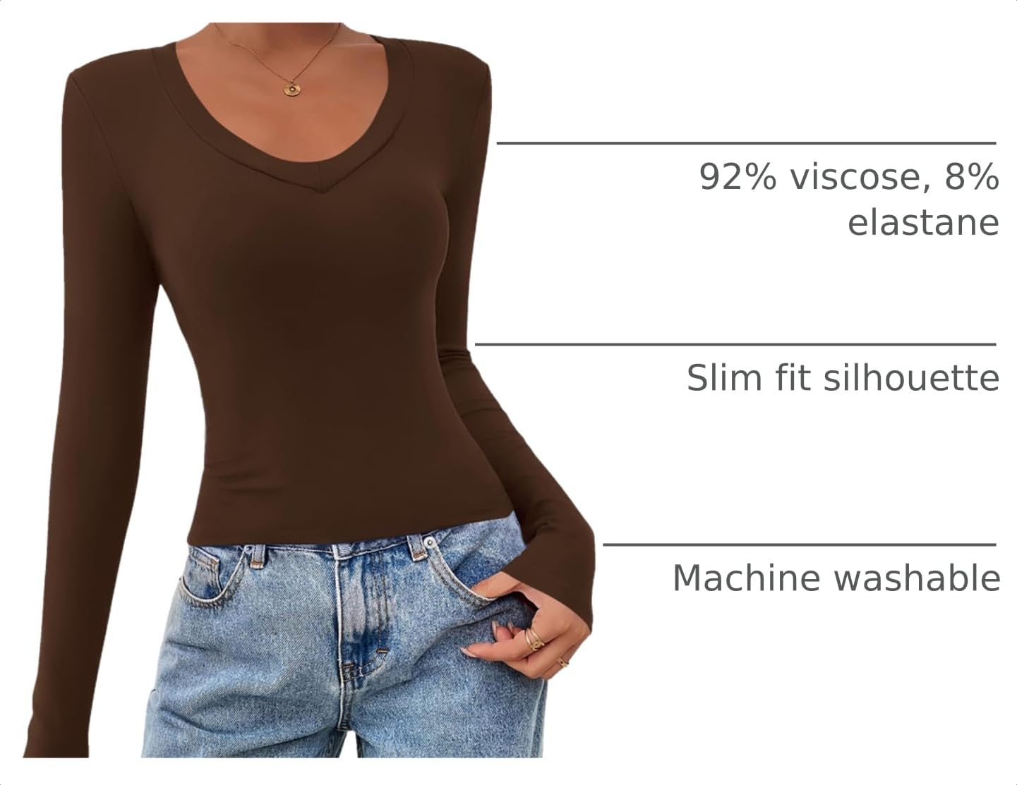 Womens Long Sleeve Slim Fit Crop Tops,Brown,XS