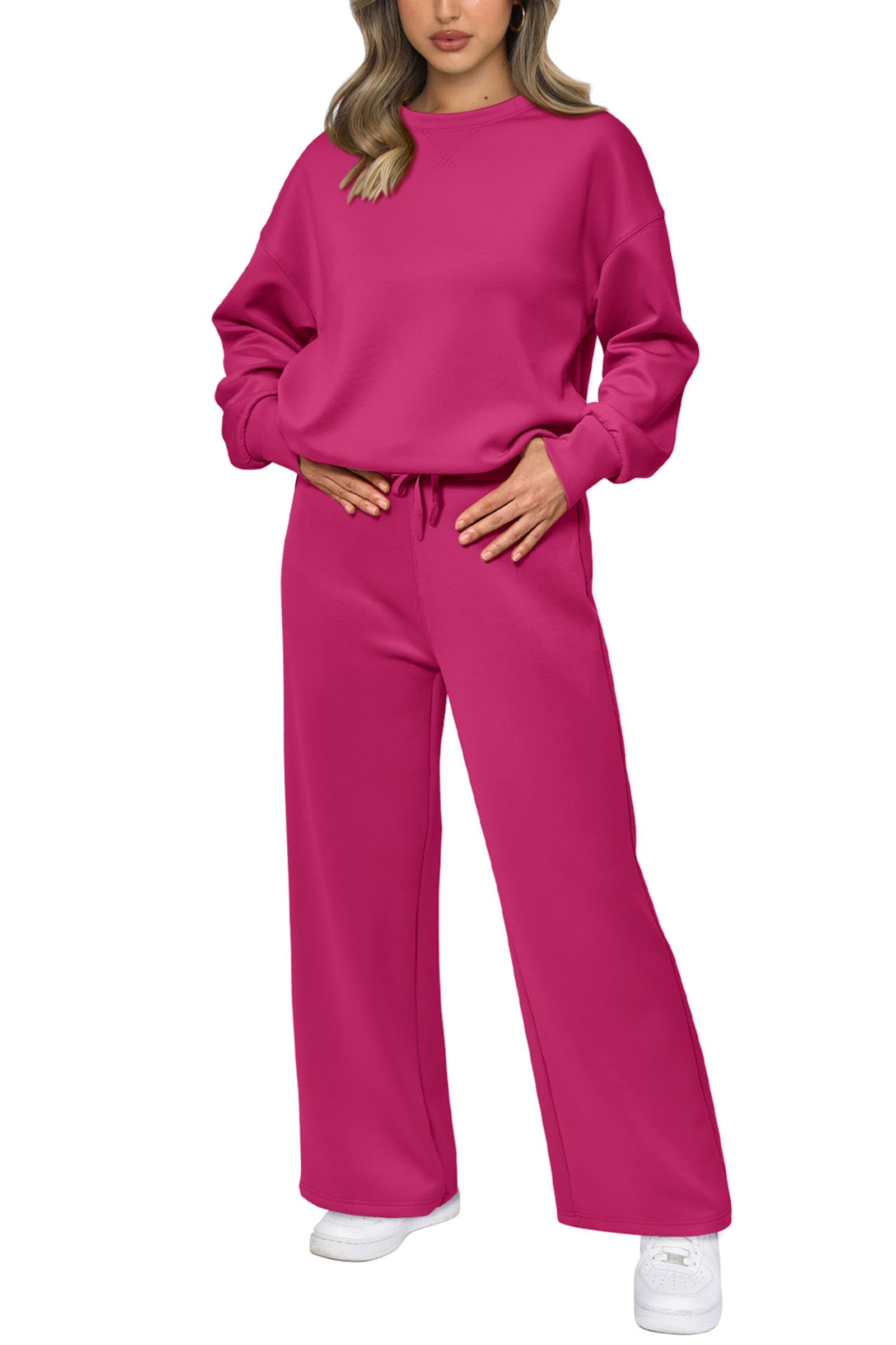 Women's 2 Piece Outfits Sweatsuits Lounge Sets,Rose Red,S