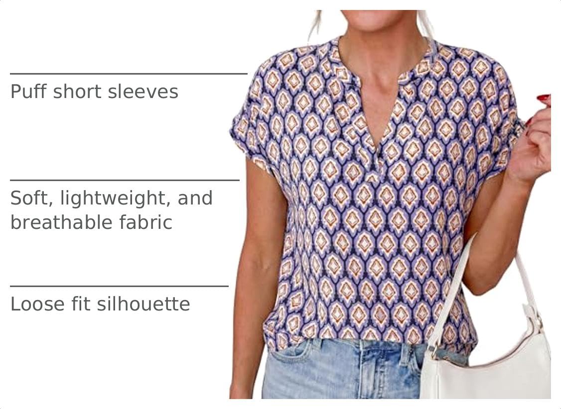 Womens Floral Short Sleeve Blouses,Purple,S