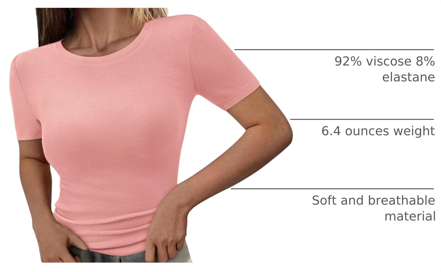 Womens Short Sleeve Slim Fit Basic Shirts,Pink,XS