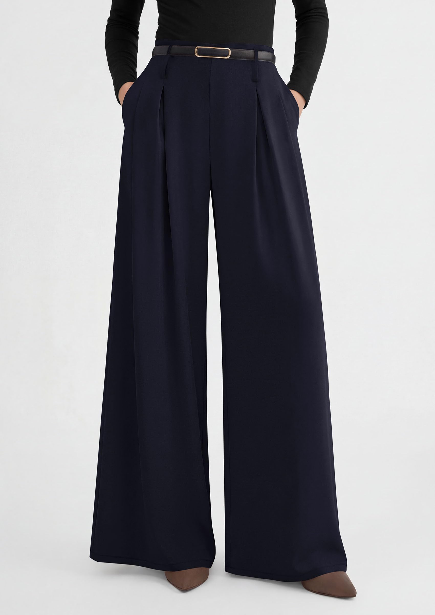Womens Wide Leg Dress Pants Flowy Trousers,Navy,S