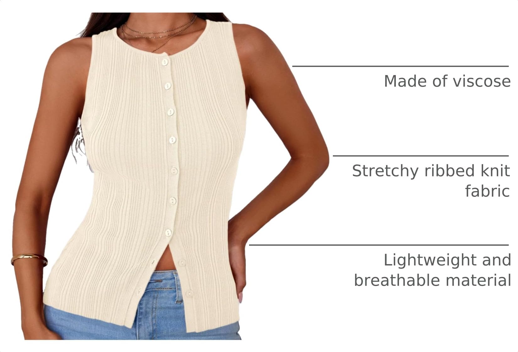Sleeveless Button Down Shirts for Women Summer 2026 Going Out Ribbed Knit Tank Tops Y2K Clothes Trendy Vest Tops Apricot