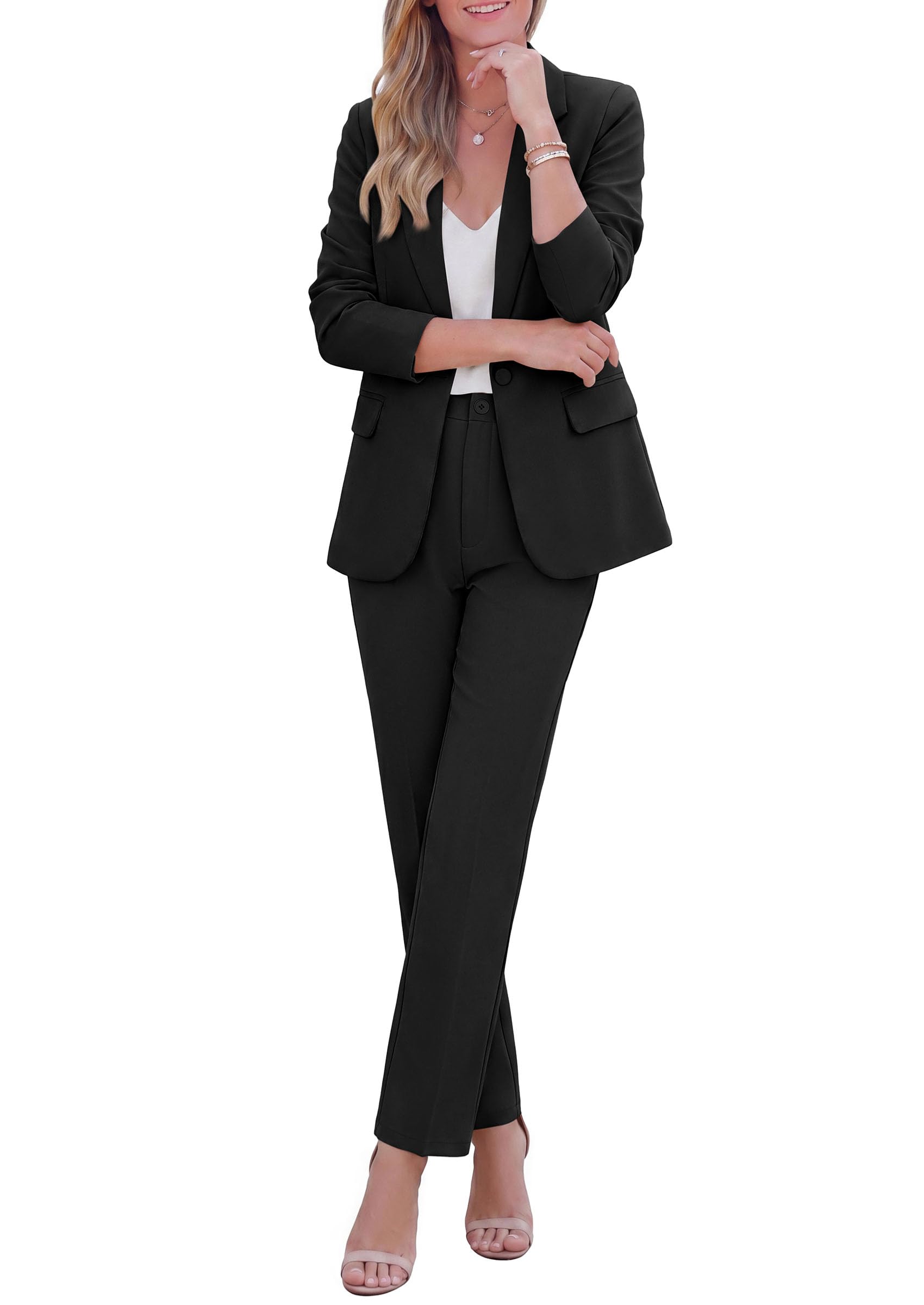 Two Piece Sets for Women Dressy Pant Suits,Black,XS